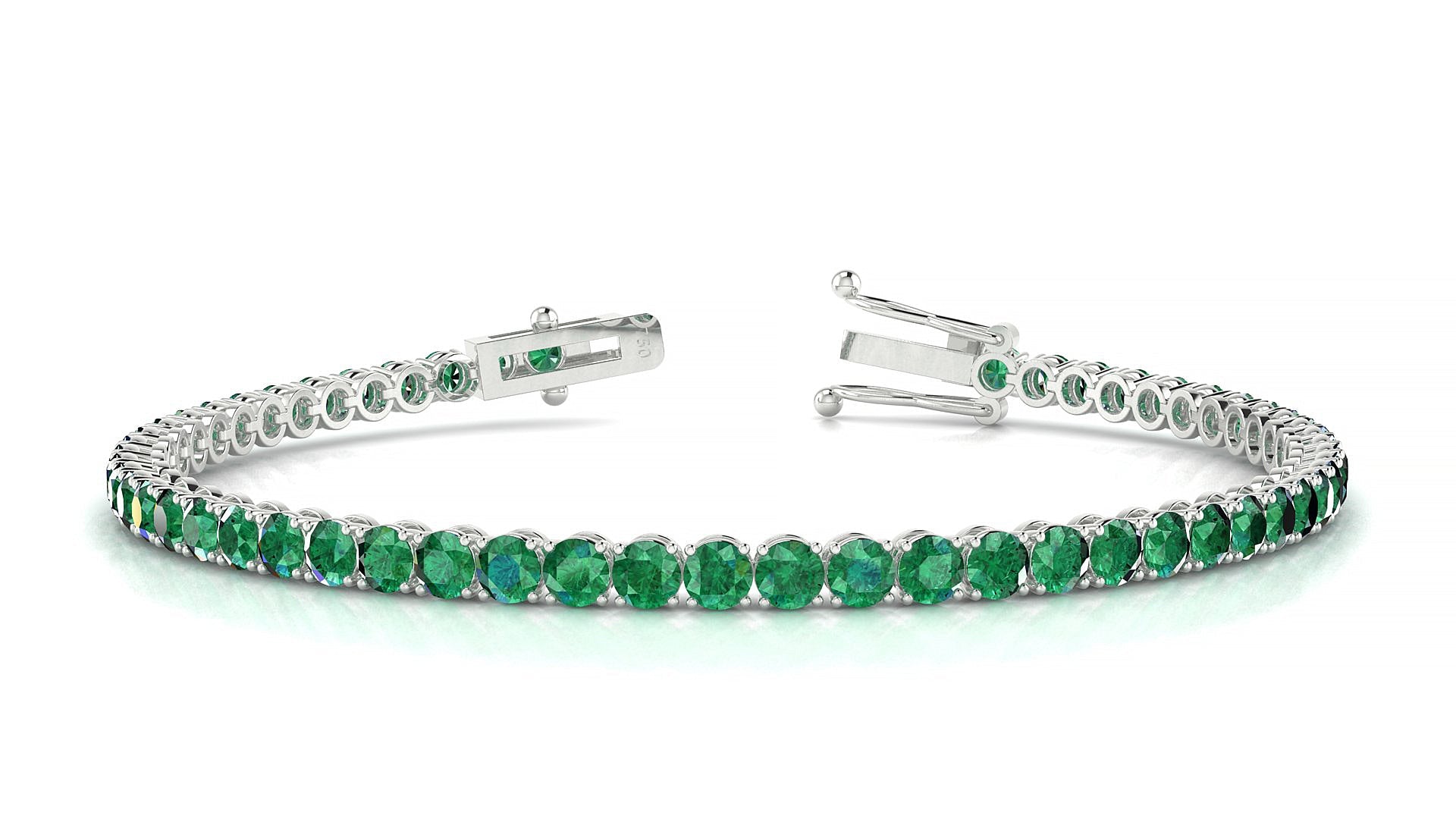 Firenze | 18k White Gold 3 mm Round Natural Emerald Tennis Bracelet