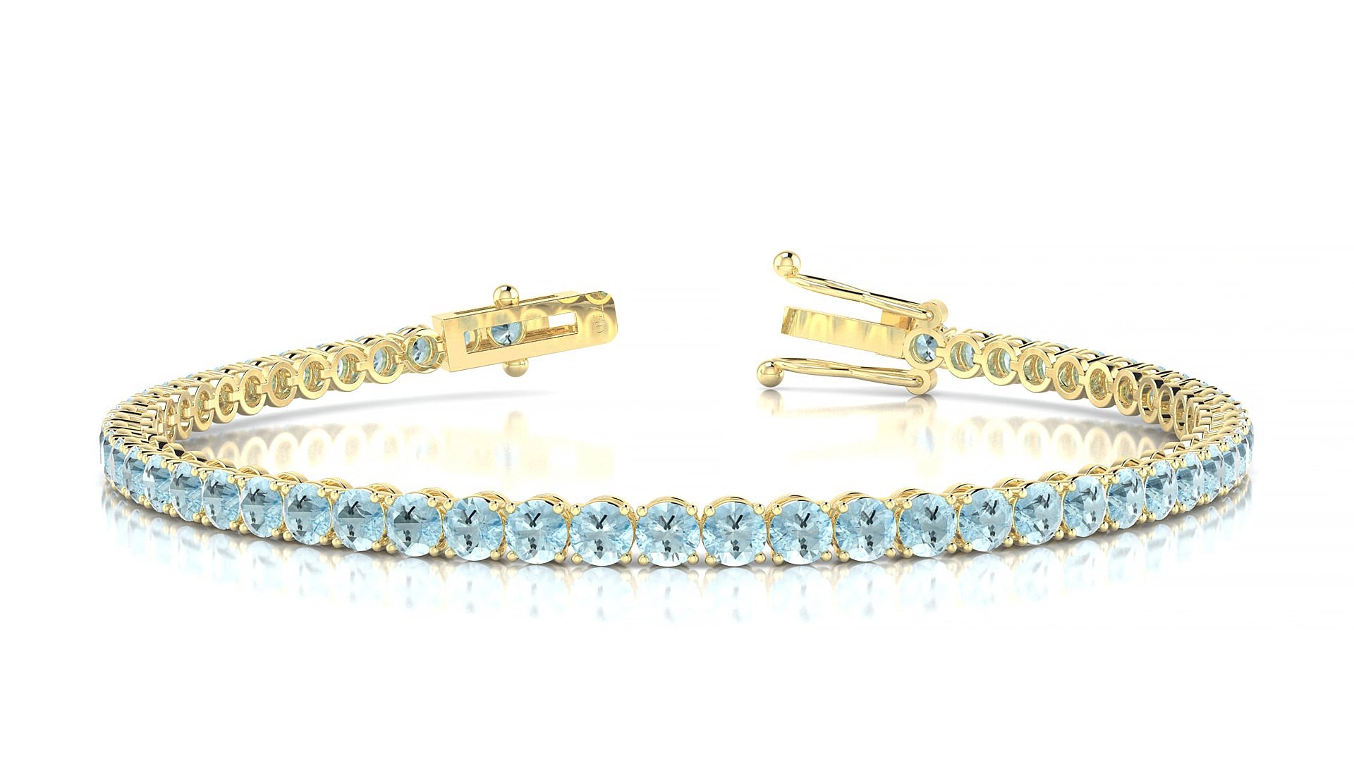 Firenze | 18k Yellow Gold 3 mm Round Natural Aquamarine 15 cm Tennis Bracelet