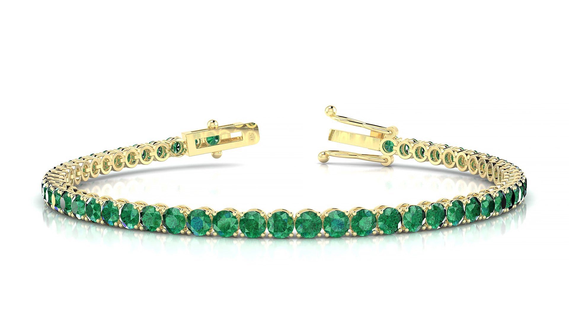 Firenze | 18k Yellow Gold 3 mm Round Natural Emerald 15 cm Tennis Bracelet