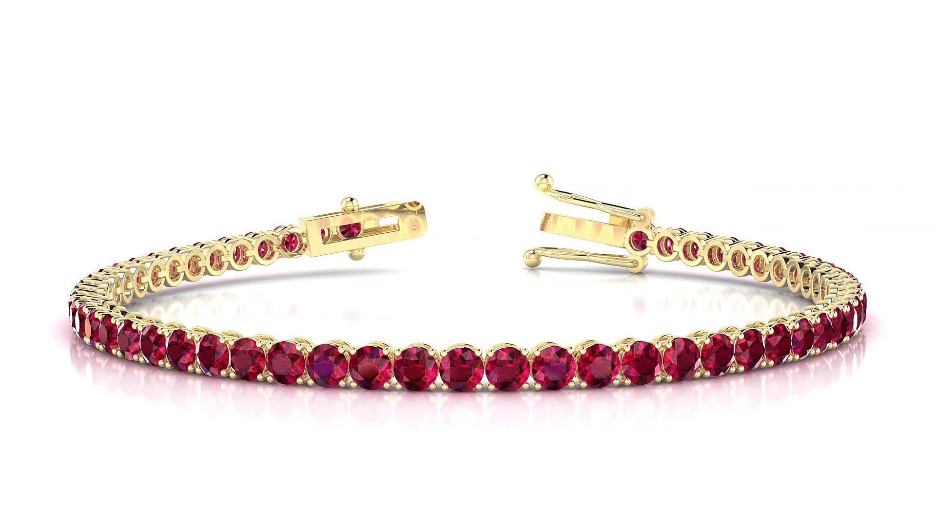 Firenze | 18k Yellow Gold 3 mm Round Natural Ruby 15 cm Tennis Bracelet