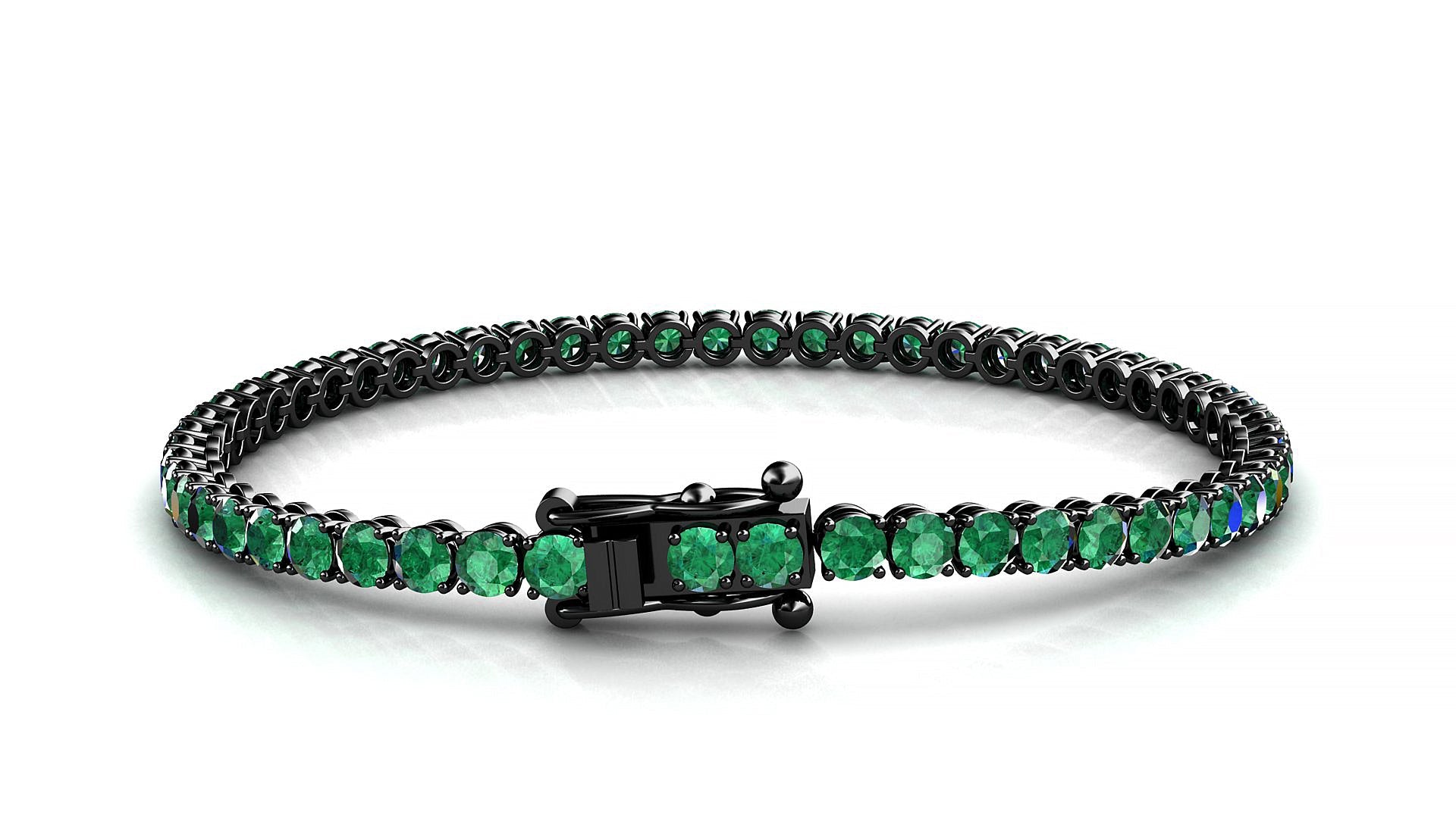 Firenze | 18k Black Gold 3 mm Round Natural Emerald Tennis Bracelet