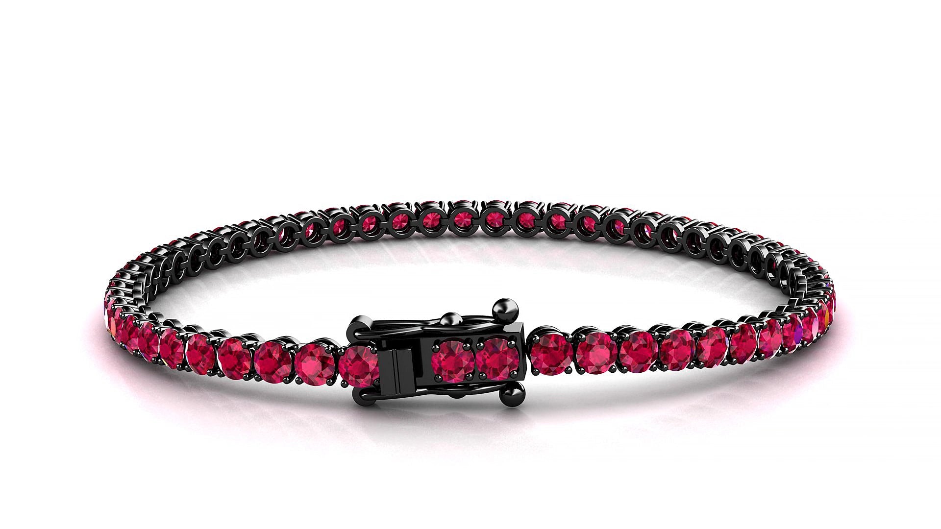 Firenze | 18k Black Gold 3 mm Round Natural Ruby 15 cm Tennis Bracelet
