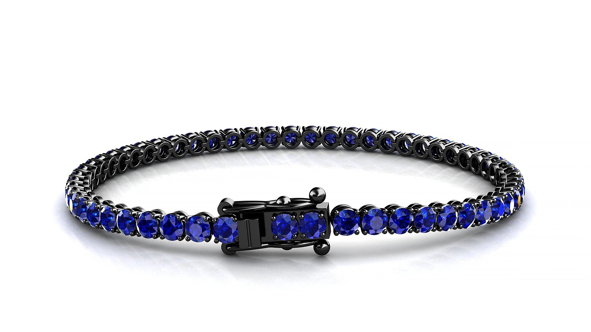 Firenze | 18k Black Gold 3 mm Round Natural Sapphire 15 cm Tennis Bracelet