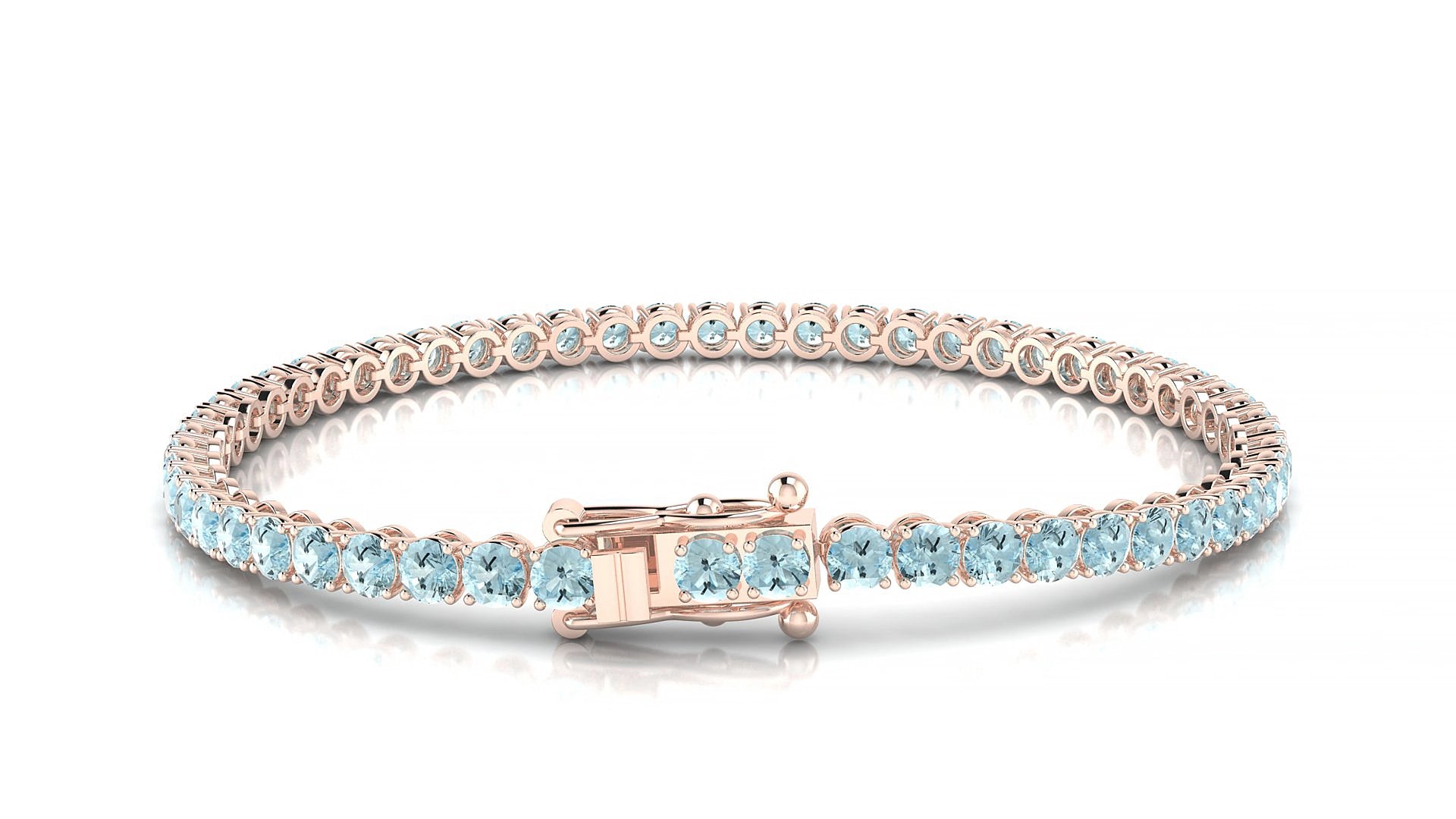 Firenze | 18k Rose Gold 3 mm Round Natural Aquamarine 15 cm Tennis Bracelet