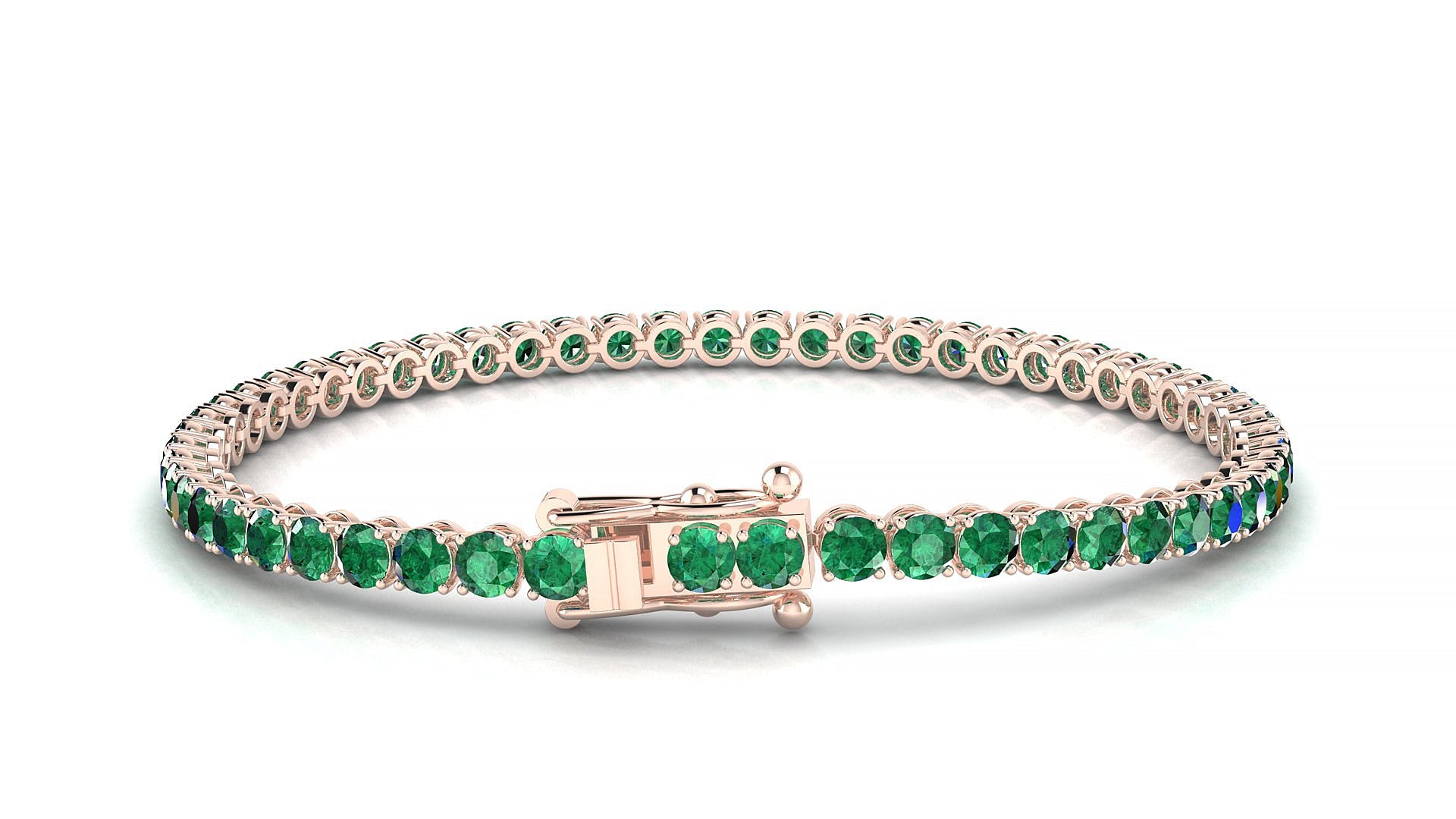 Firenze | 18k Rose Gold 3 mm Round Natural Emerald Tennis Bracelet