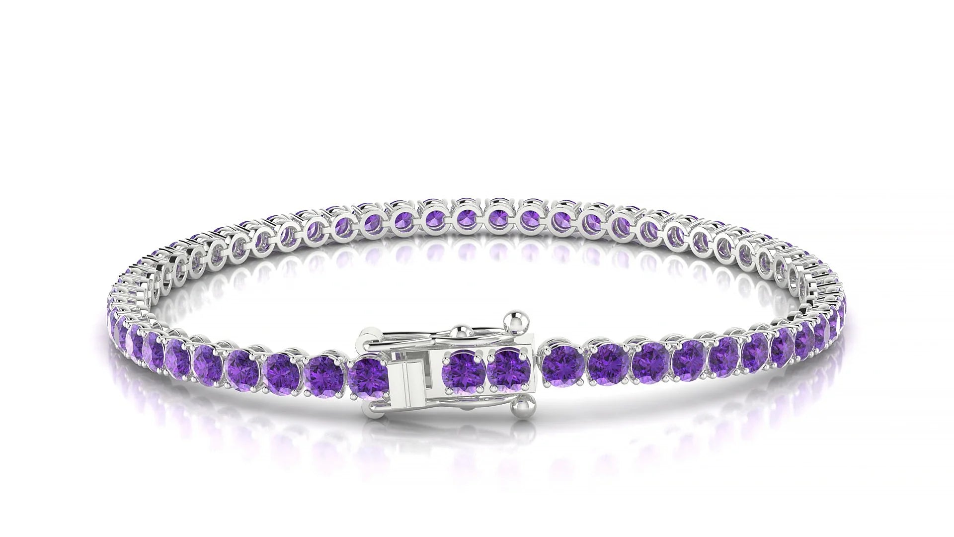 Firenze | 18k White Gold 3 mm Round Natural Amethyst Tennis Bracelet