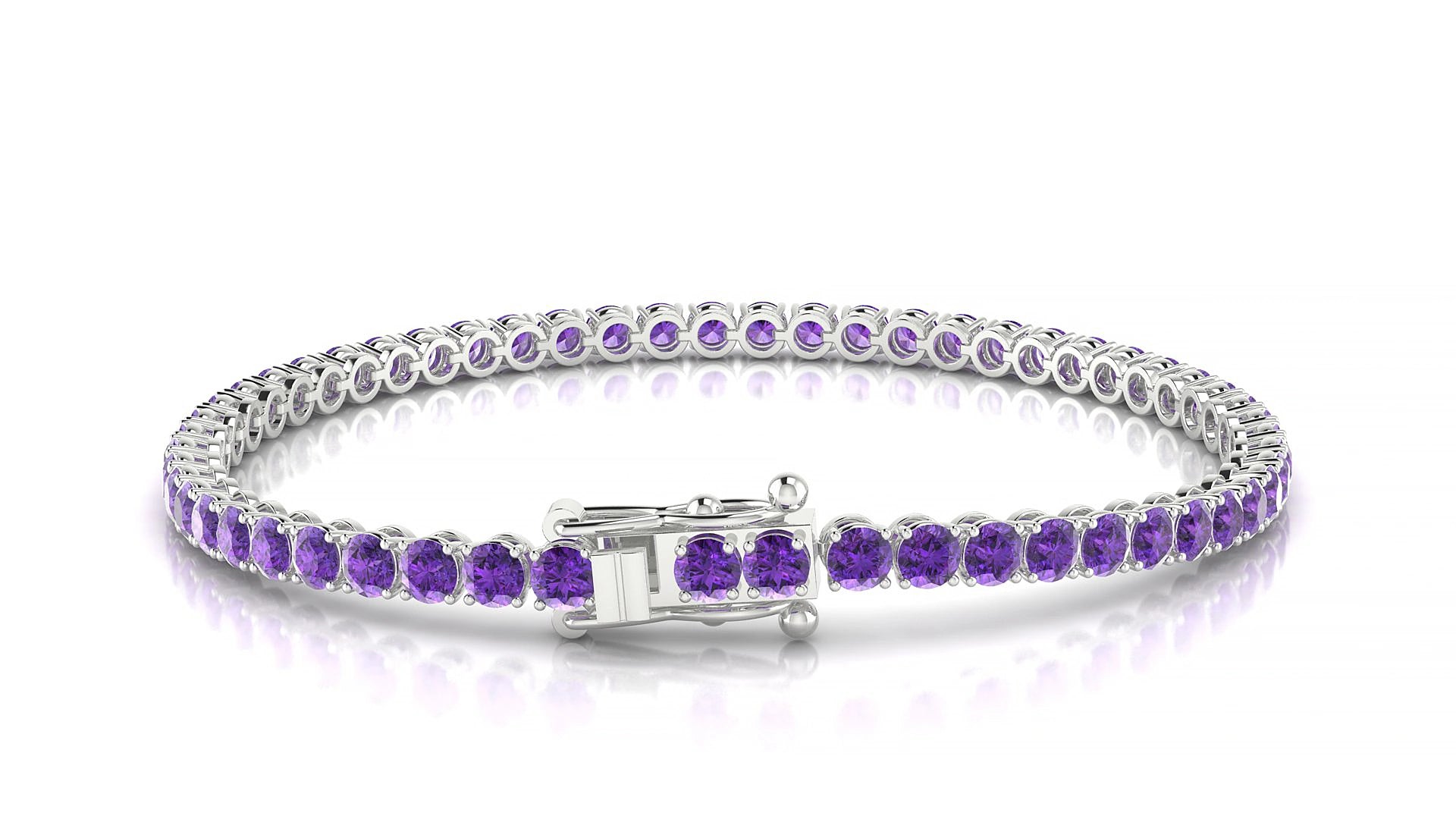 Firenze | 18k White Gold 3 mm Round Natural Amethyst 15 cm Tennis Bracelet