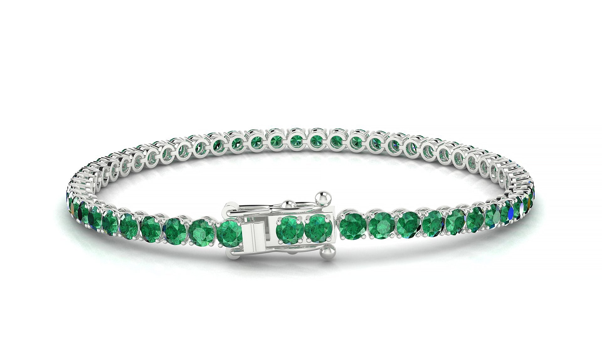 Firenze | 18k White Gold 3 mm Round Natural Emerald Tennis Bracelet
