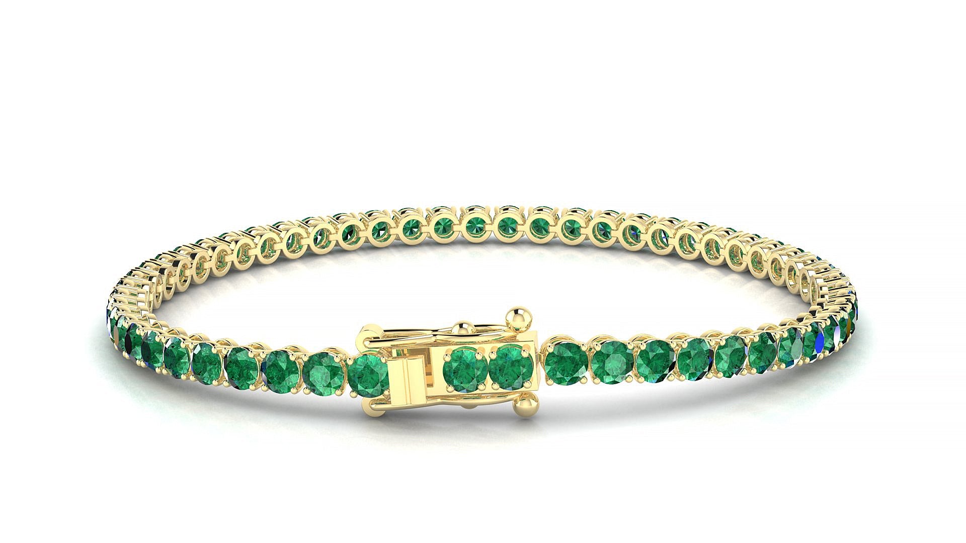 Firenze | 18k Yellow Gold 3 mm Round Natural Emerald Tennis Bracelet
