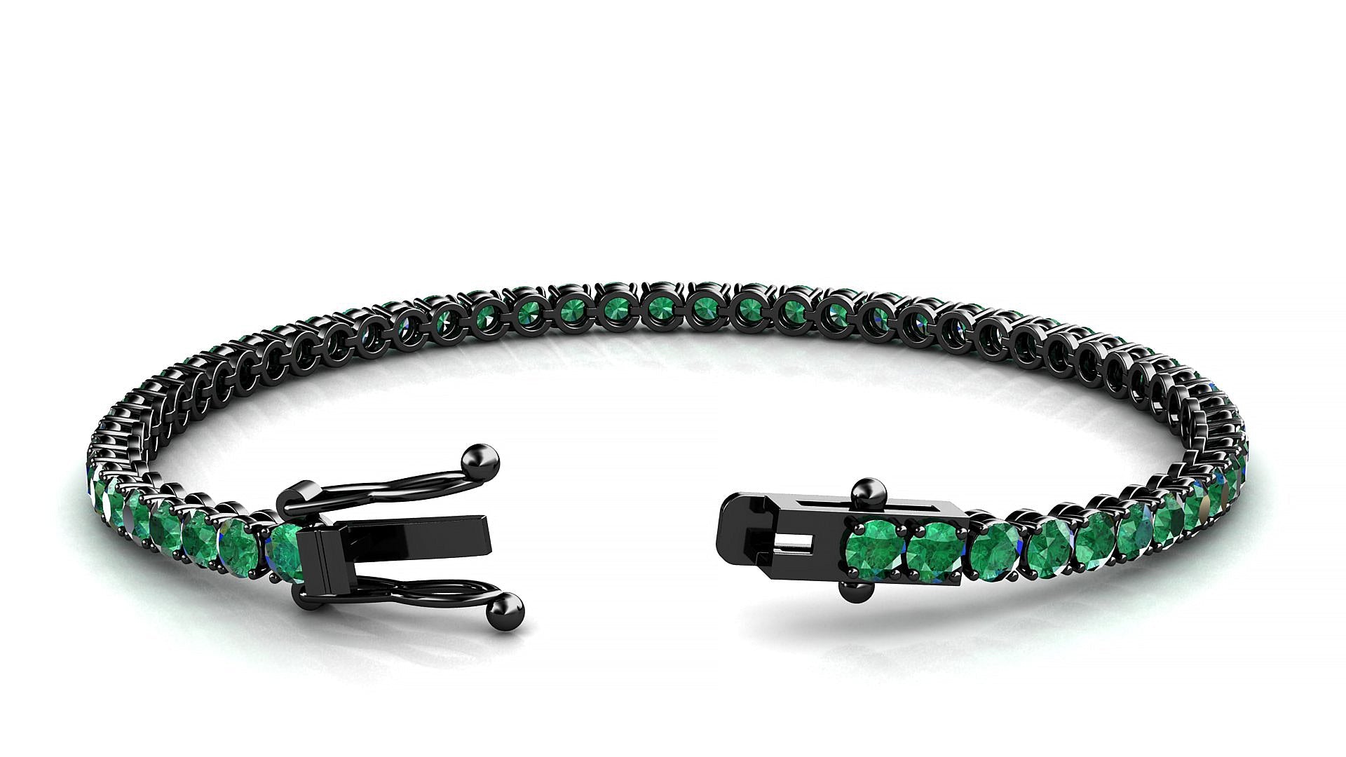 Firenze | 18k Black Gold 3 mm Round Natural Emerald Tennis Bracelet