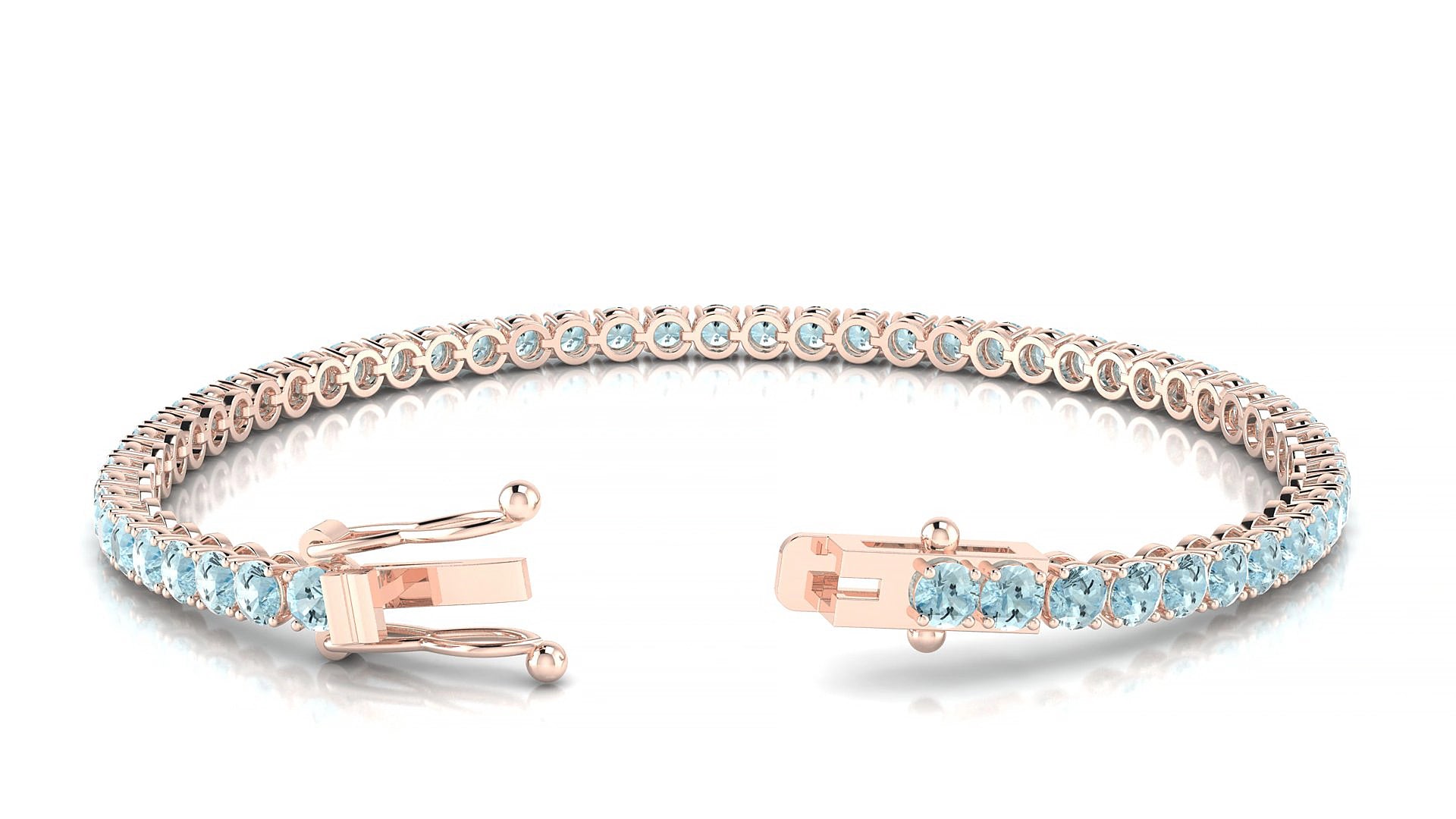 Firenze | 18k Rose Gold 3 mm Round Natural Aquamarine 15 cm Tennis Bracelet