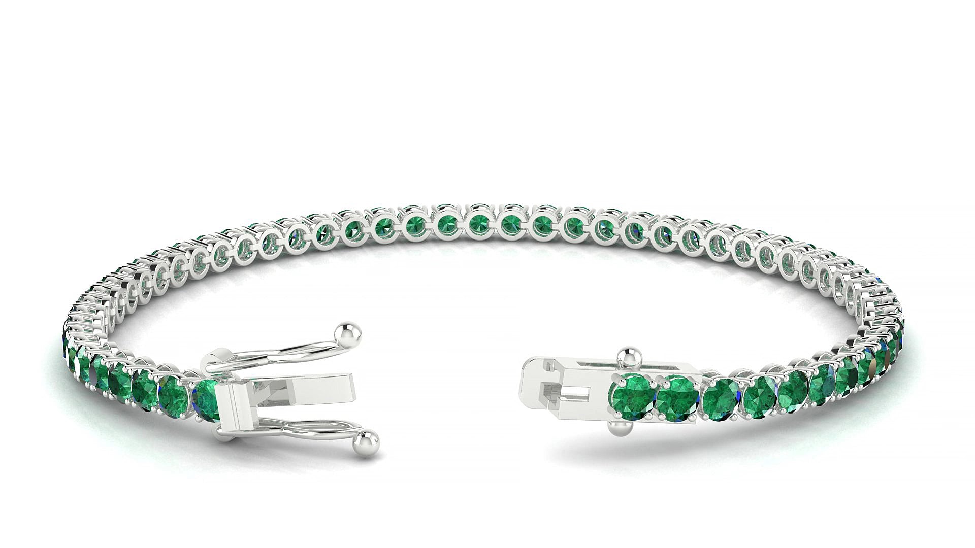 Firenze | 18k White Gold 3 mm Round Natural Emerald 15 cm Tennis Bracelet
