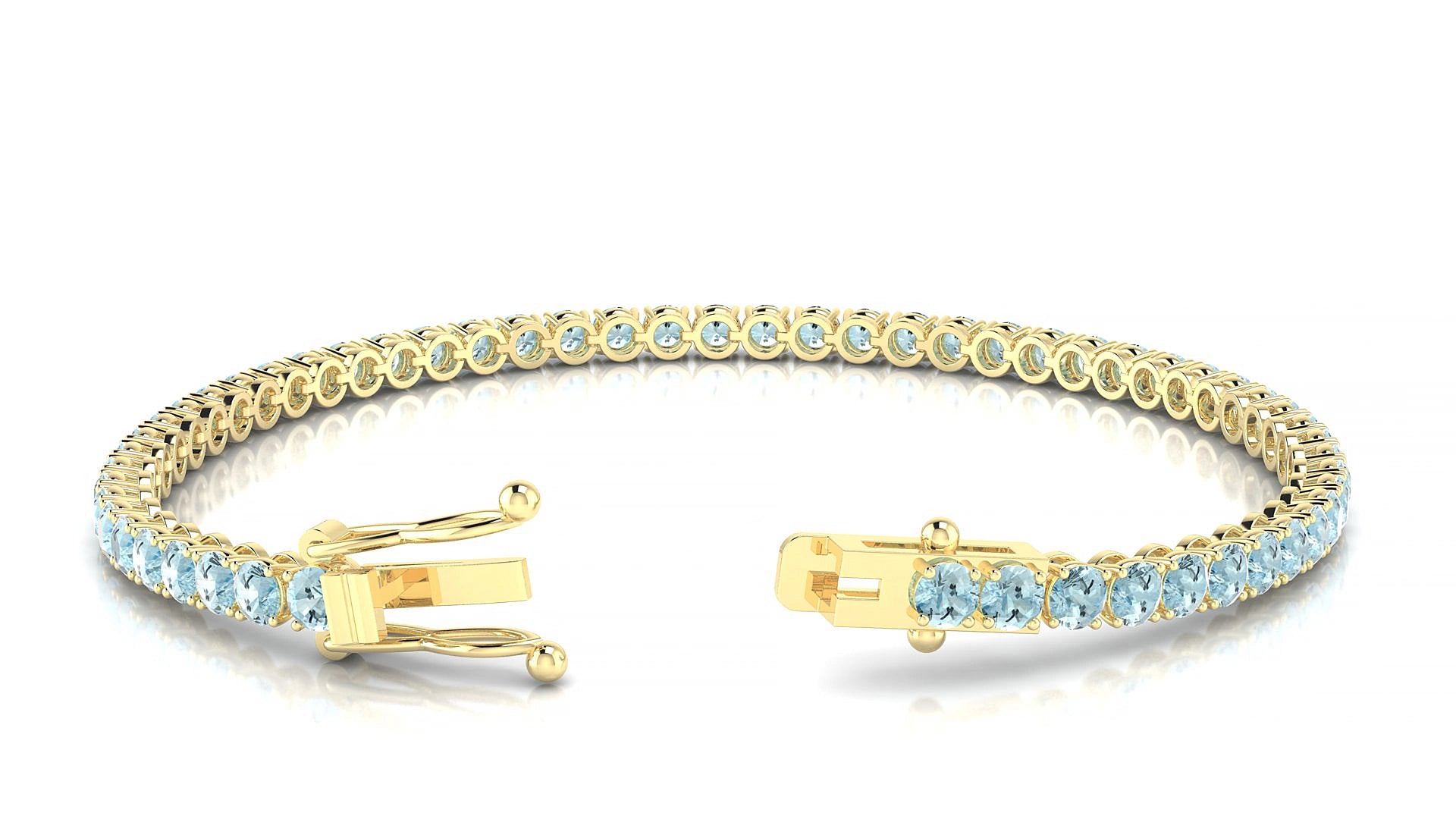 Firenze | 18k Yellow Gold 3 mm Round Natural Aquamarine 15 cm Tennis Bracelet