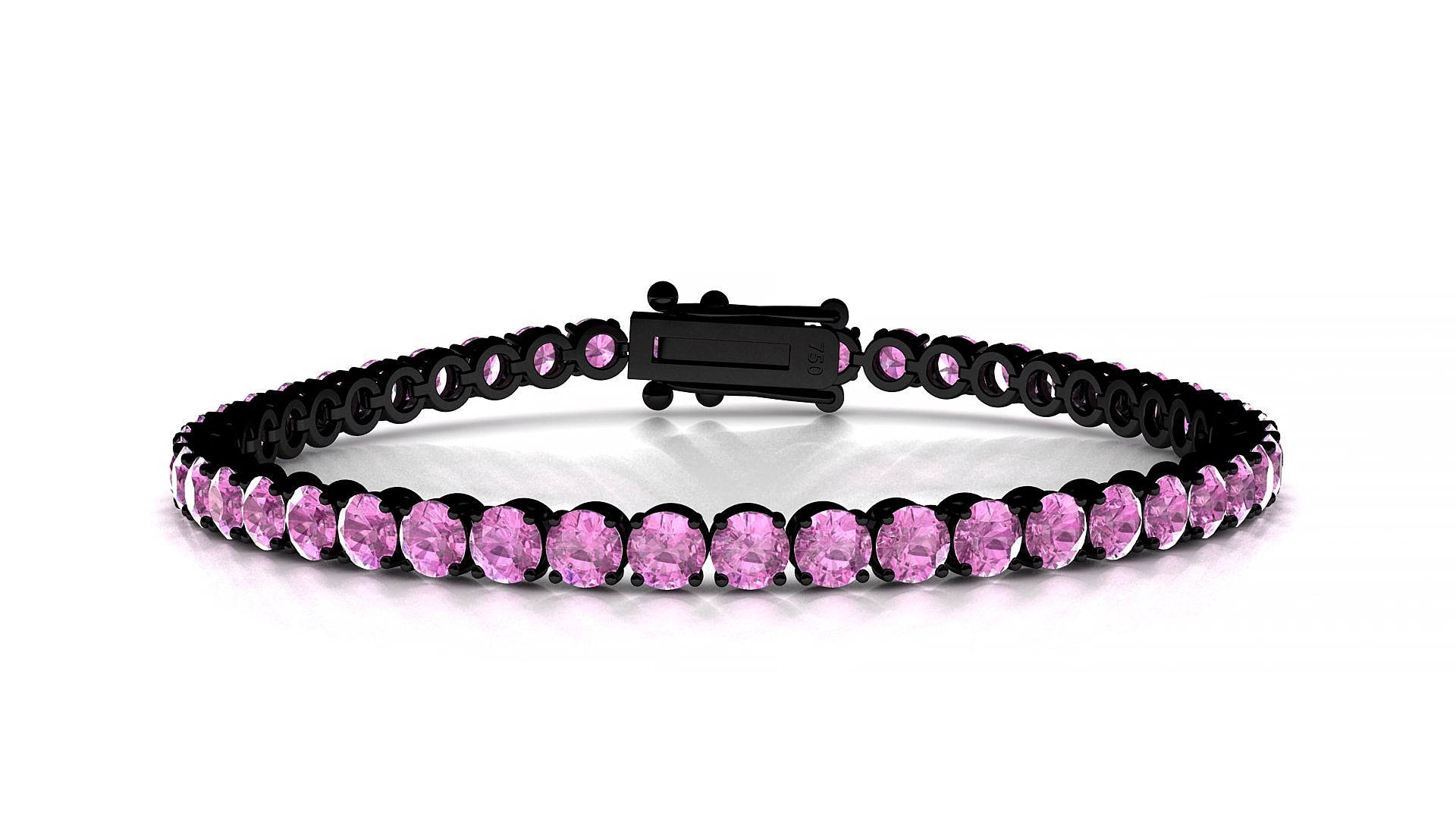 Firenze | 18k Black Gold 3.4 mm Round Natural Pink Sapphire 15 cm Tennis Bracelet