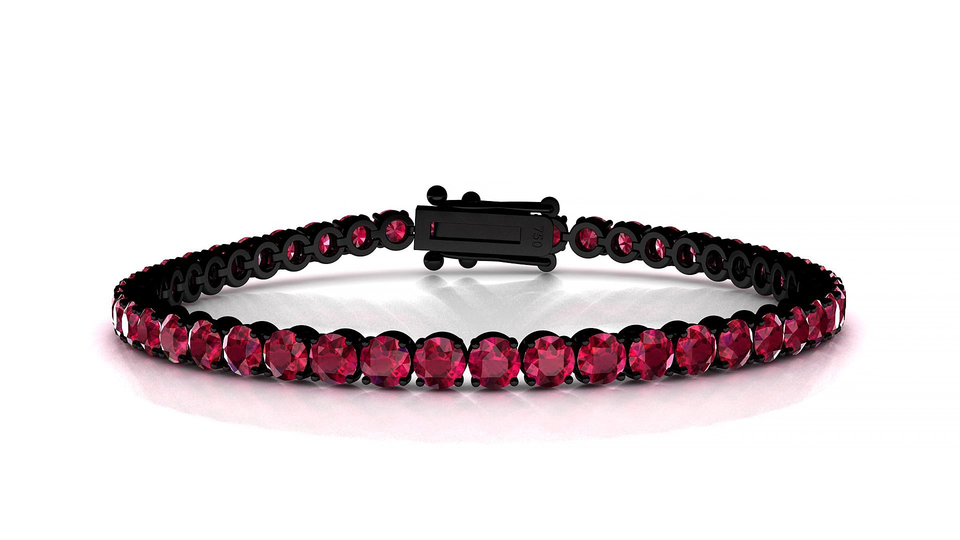 Firenze | 18k Black Gold 3.4 mm Round Natural Ruby 15 cm Tennis Bracelet