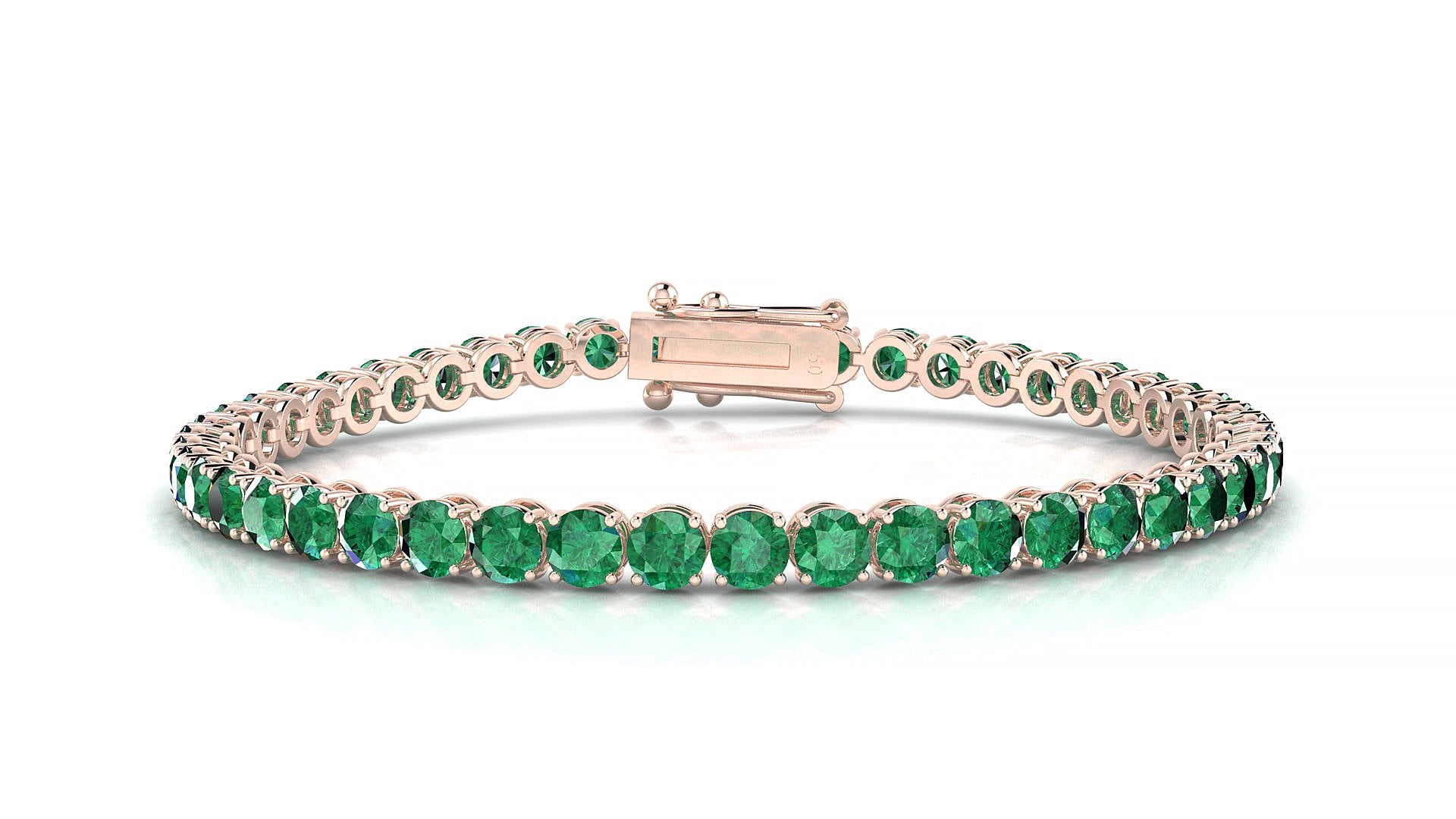 Firenze | 18k Rose Gold 3.4 mm Round Natural Emerald Tennis Bracelet