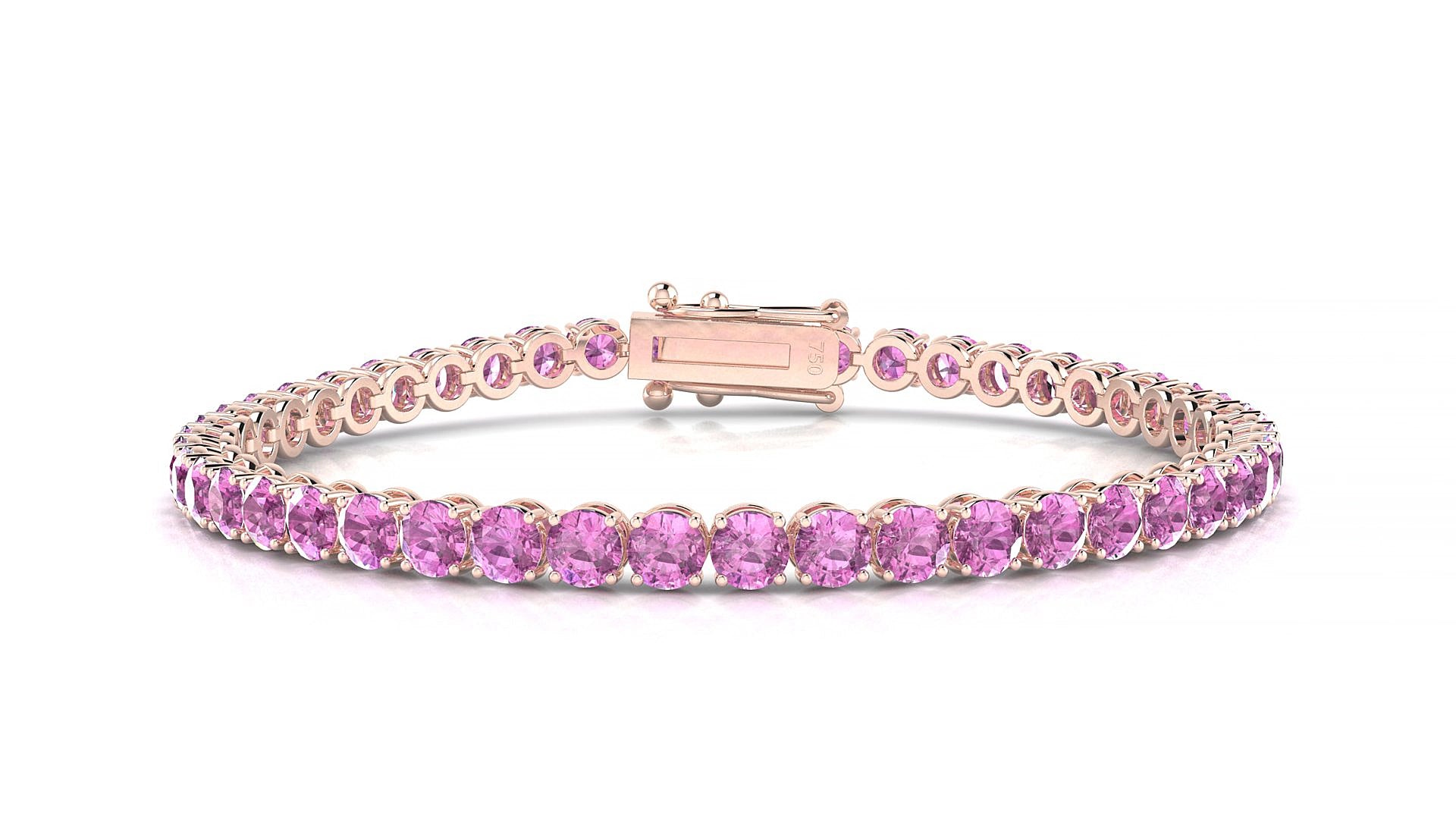 Firenze | 18k Rose Gold 3.4 mm Round Natural Pink Sapphire 15 cm Tennis Bracelet