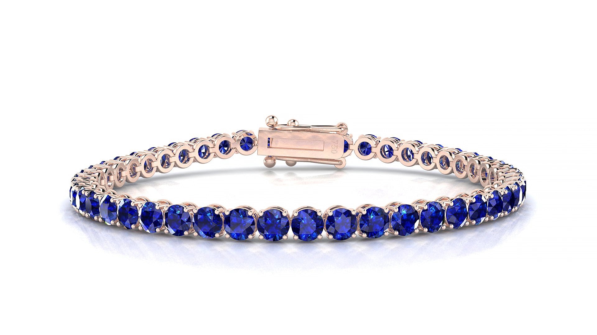 Firenze | 18k Rose Gold 3.4 mm Round Natural Sapphire 15 cm Tennis Bracelet