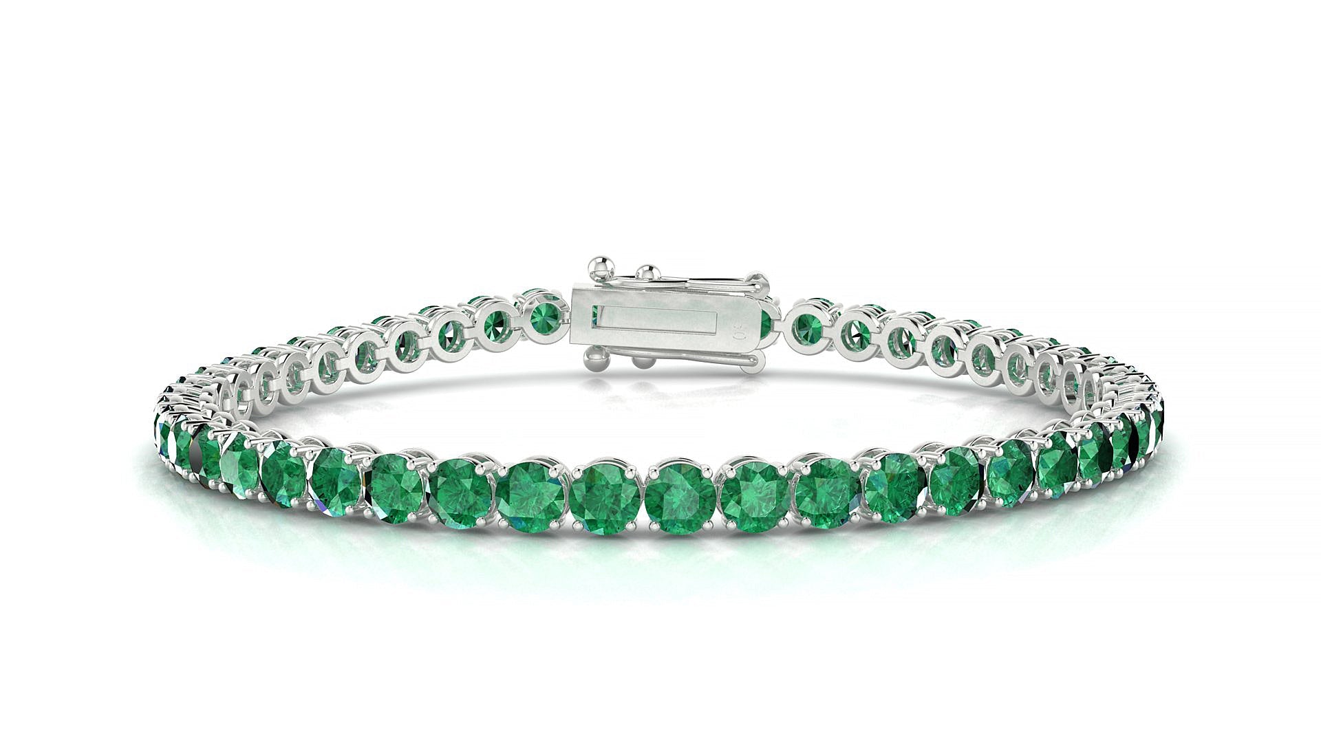 Firenze | 18k White Gold 3.4 mm Round Natural Emerald Tennis Bracelet