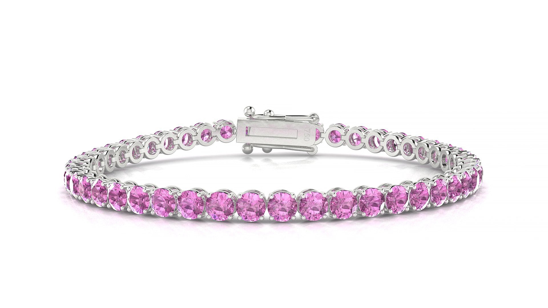 Firenze | 18k White Gold 3.4 mm Round Natural Pink Sapphire 15 cm Tennis Bracelet