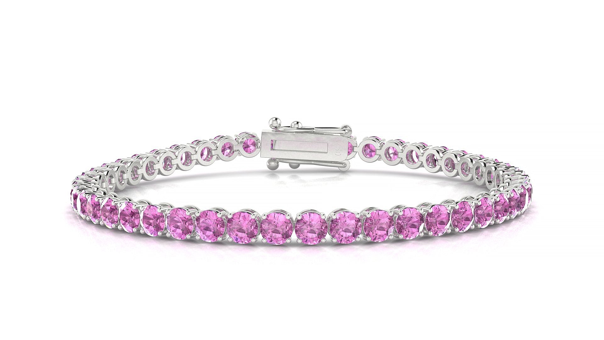 Firenze | 18k White Gold 3.4 mm Round Natural Pink Sapphire Tennis Bracelet
