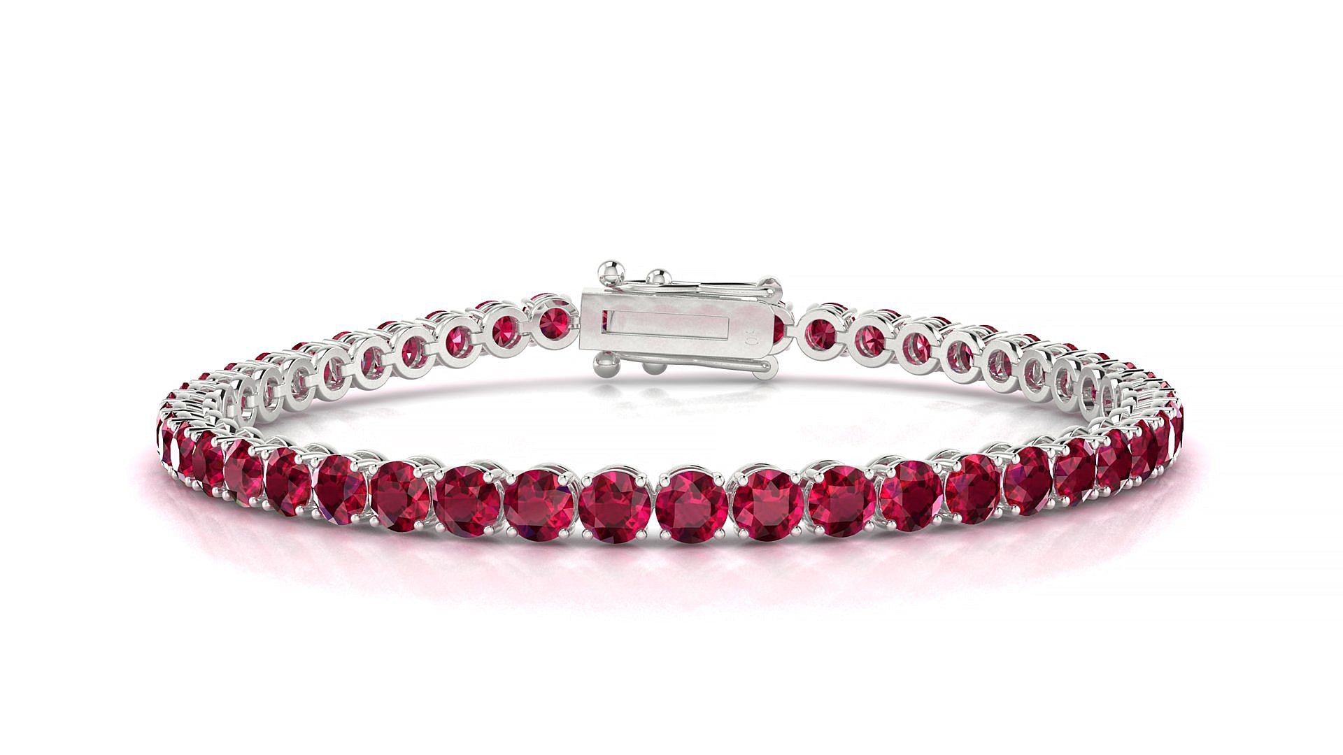Firenze | 18k White Gold 3.4 mm Round Natural Ruby Tennis Bracelet