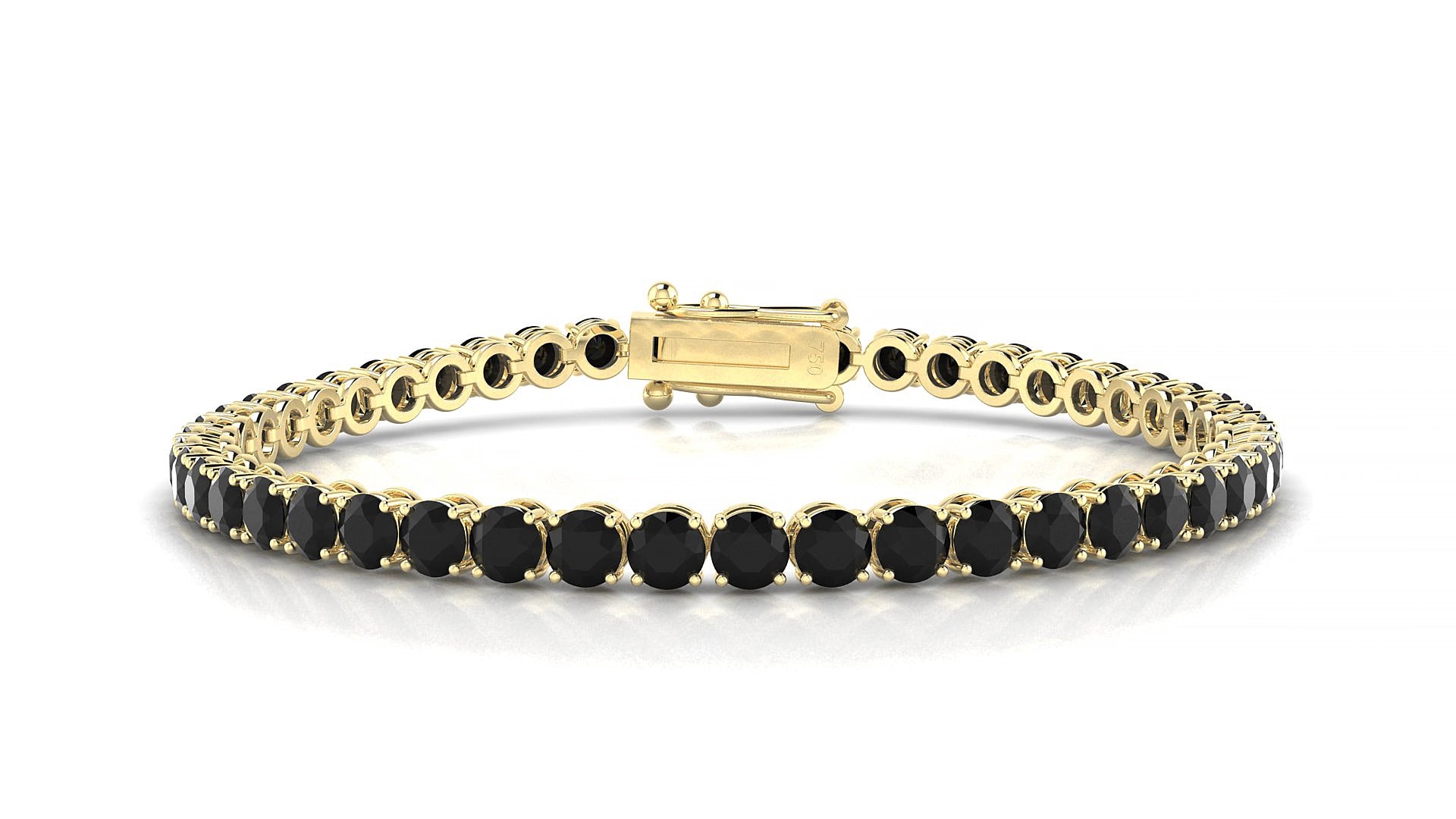 Firenze | 18k Yellow Gold 3.4 mm Round Natural Black Diamond 15 cm Tennis Bracelet