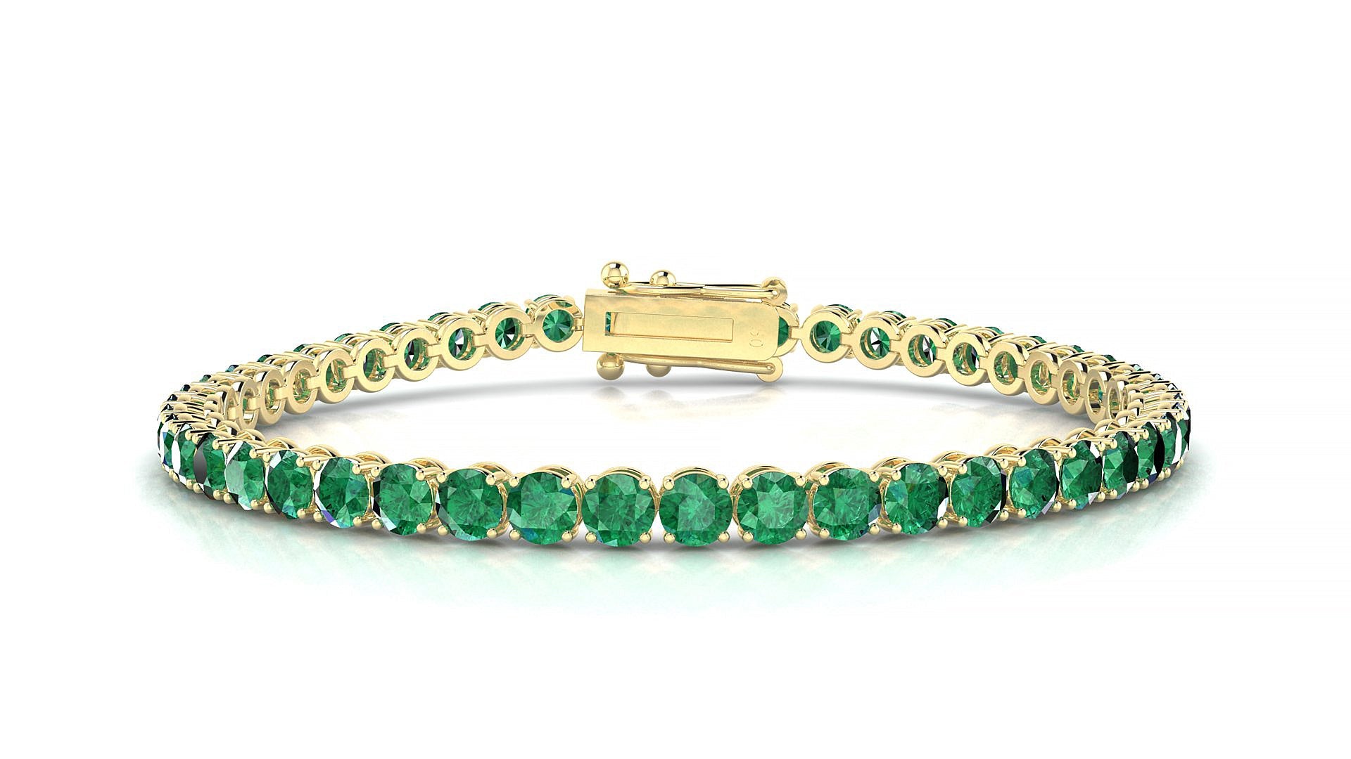 Firenze | 18k Yellow Gold 3.4 mm Round Natural Emerald Tennis Bracelet