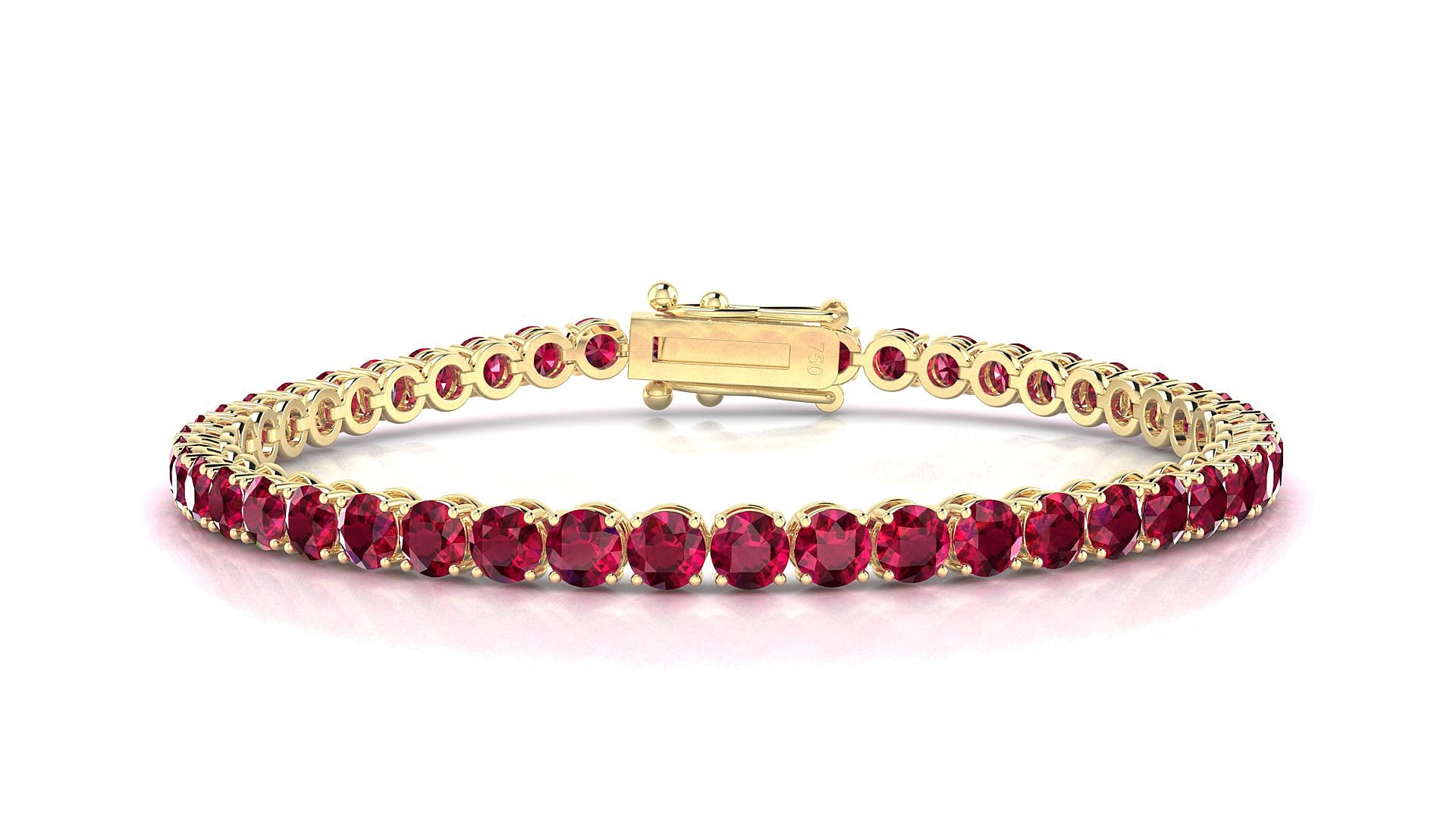 Firenze | 18k Yellow Gold 3.4 mm Round Natural Ruby 15 cm Tennis Bracelet