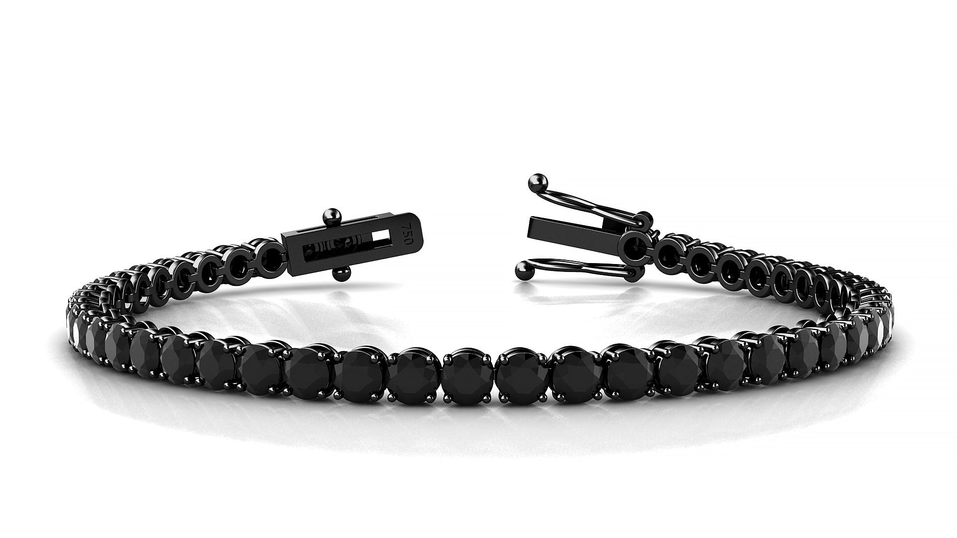 Firenze | 18k Black Gold 3.4 mm Round Natural Black Diamond Tennis Bracelet