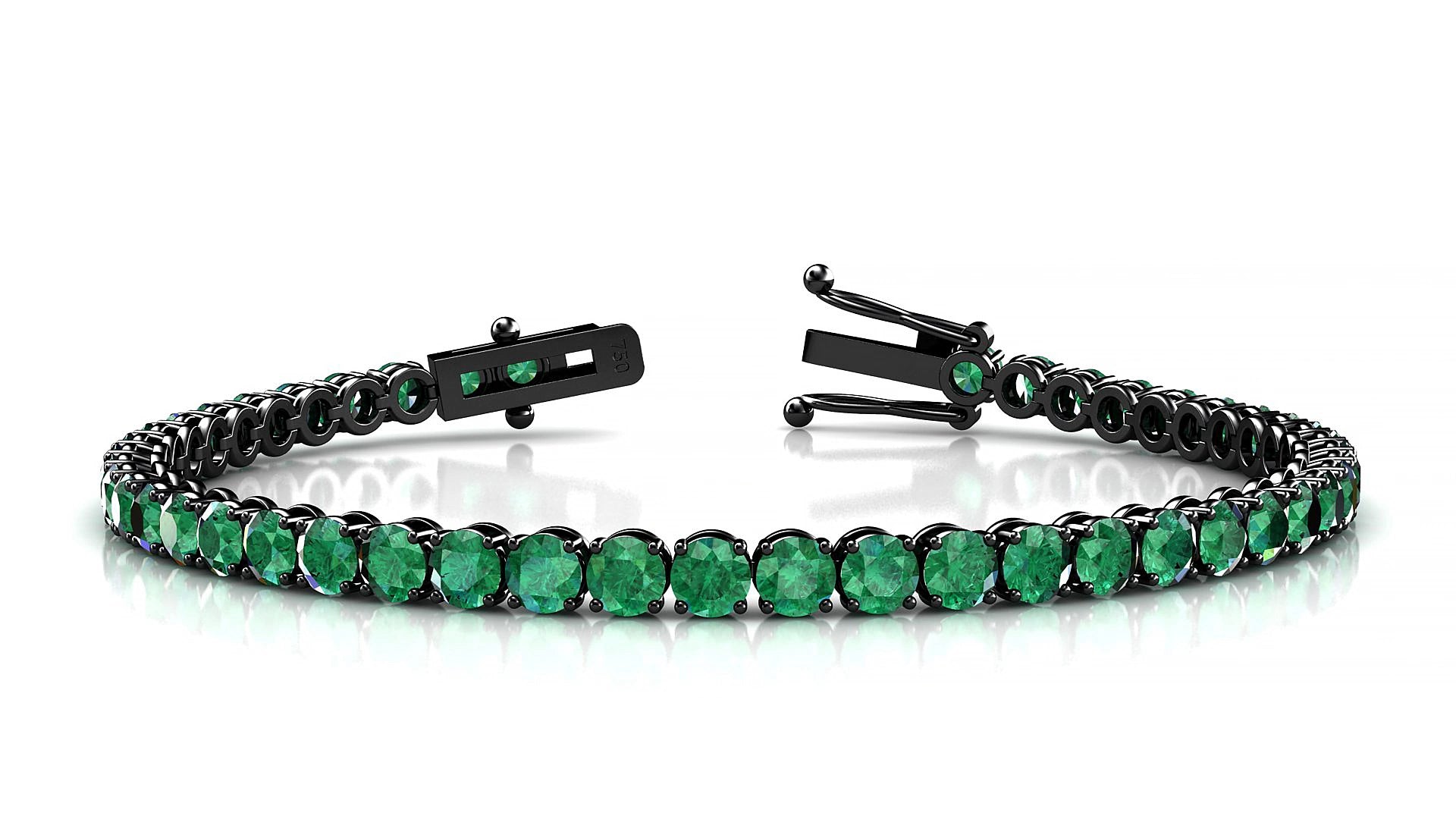 Firenze | 18k Black Gold 3.4 mm Round Natural Emerald 15 cm Tennis Bracelet