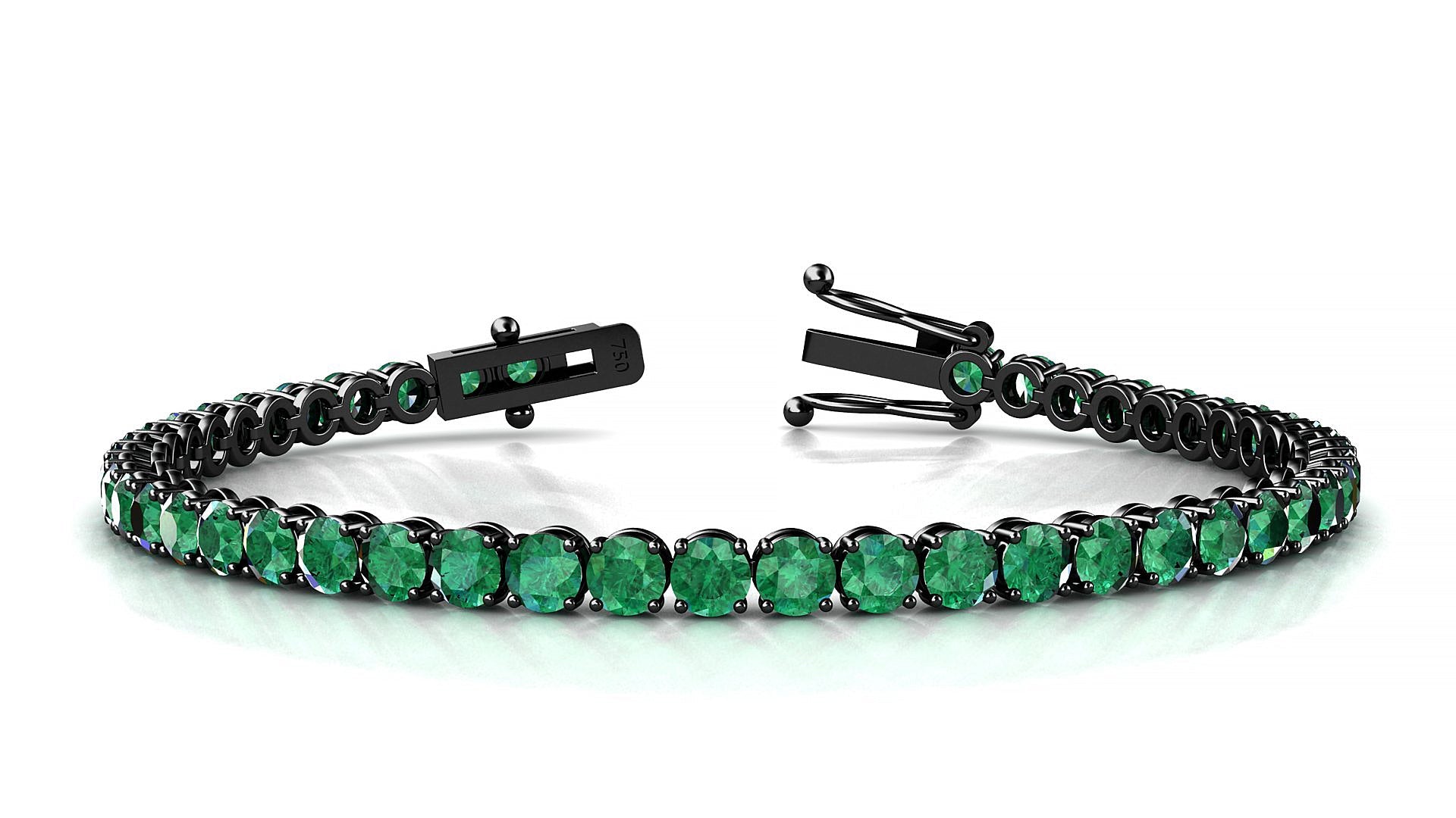Firenze | 18k Black Gold 3.4 mm Round Natural Emerald Tennis Bracelet