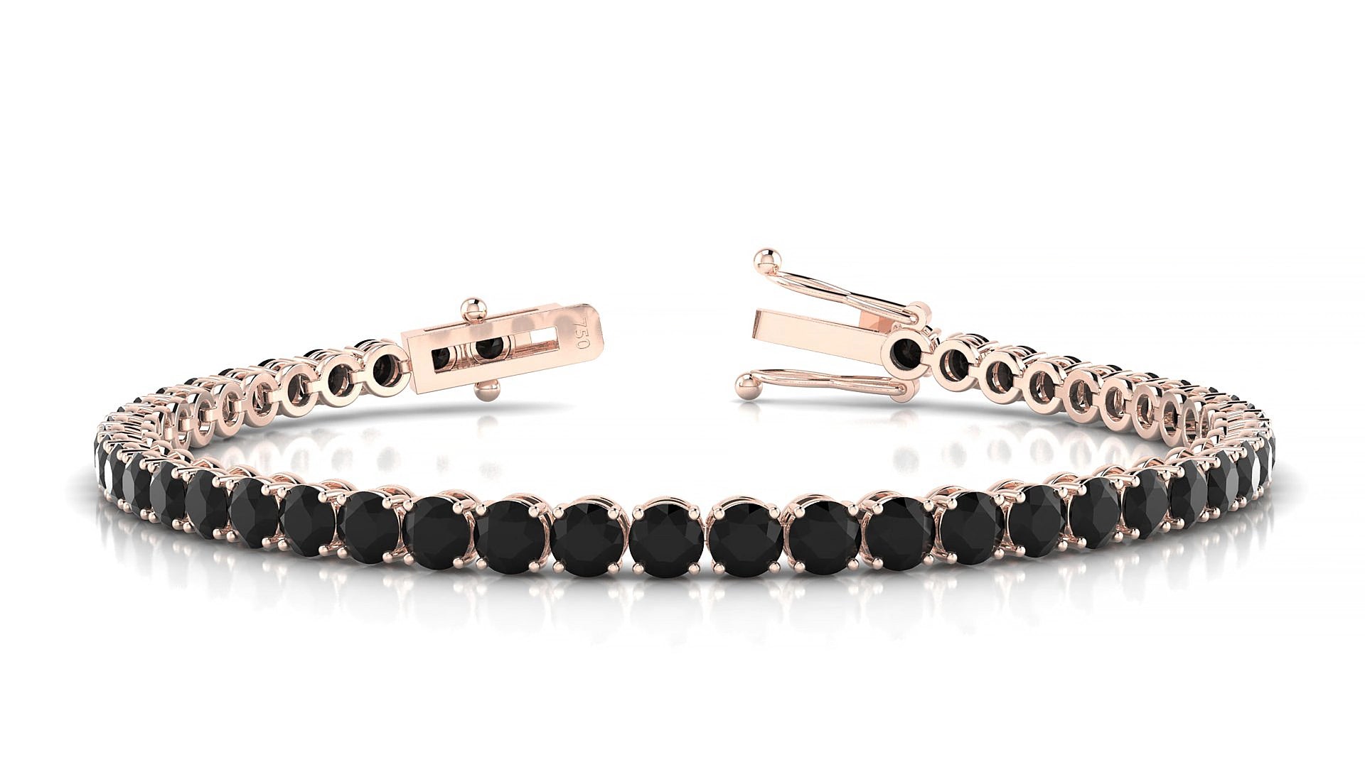 Firenze | 18k Rose Gold 3.4 mm Round Natural Black Diamond 15 cm Tennis Bracelet