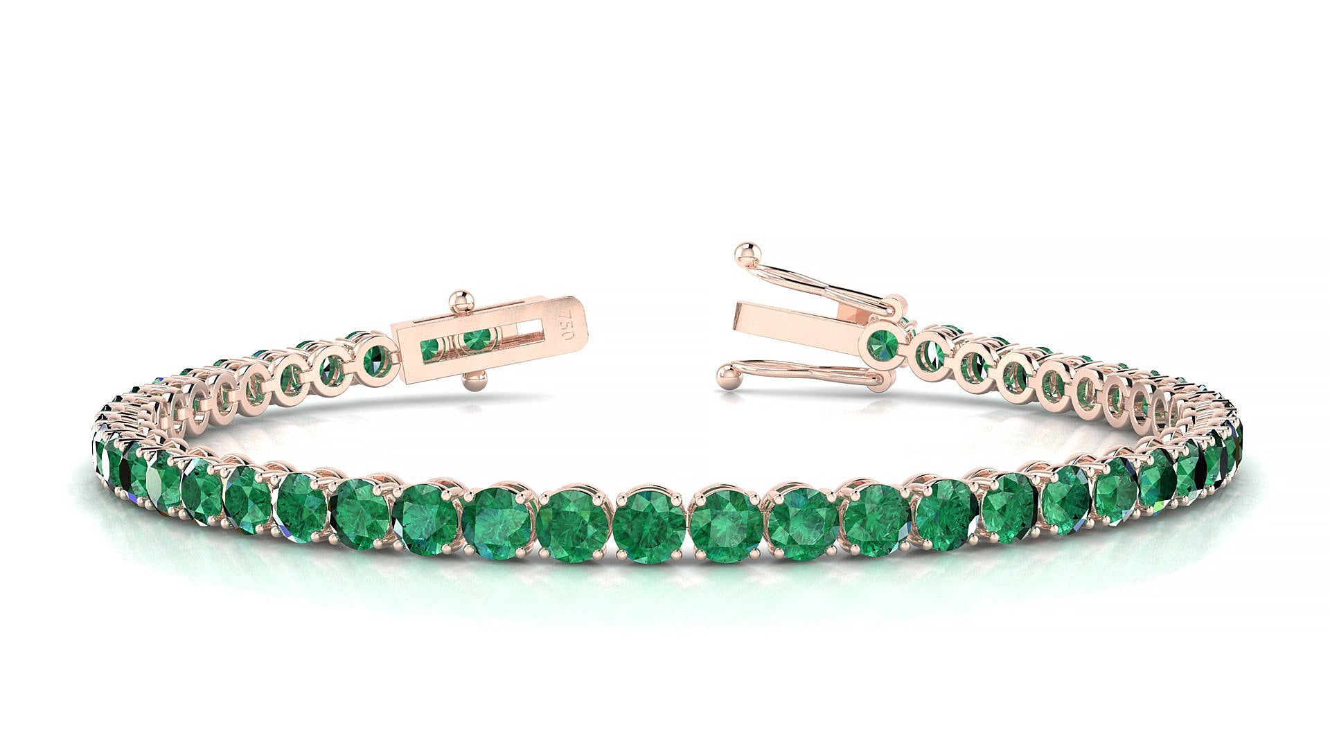Firenze | 18k Rose Gold 3.4 mm Round Natural Emerald Tennis Bracelet