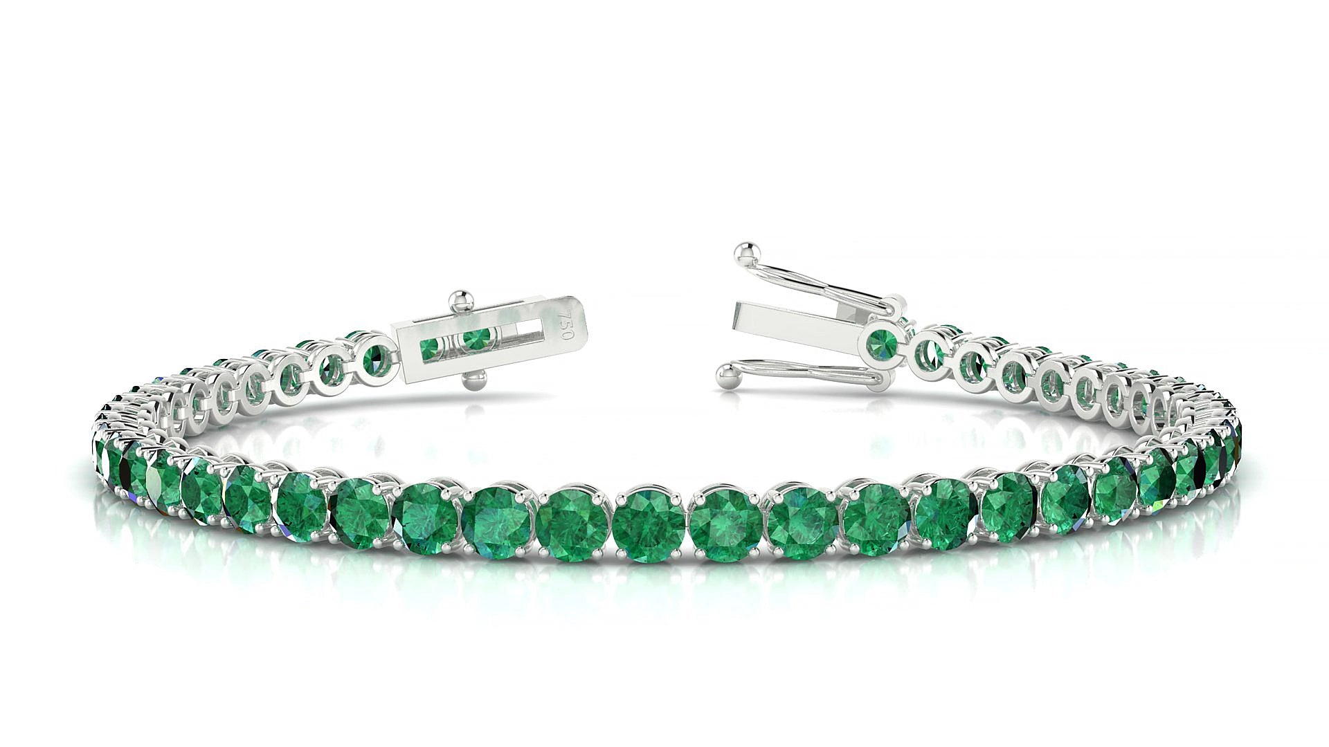 Firenze | 18k White Gold 3.4 mm Round Natural Emerald 15 cm Tennis Bracelet