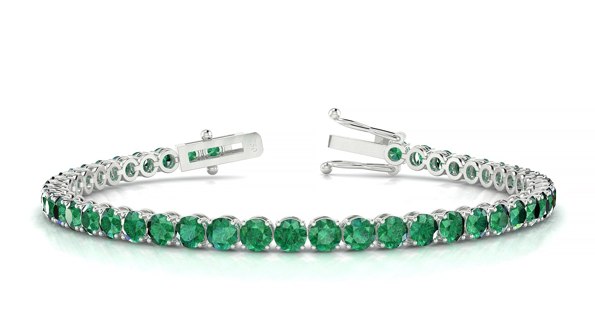 Firenze | 18k White Gold 3.4 mm Round Natural Emerald Tennis Bracelet