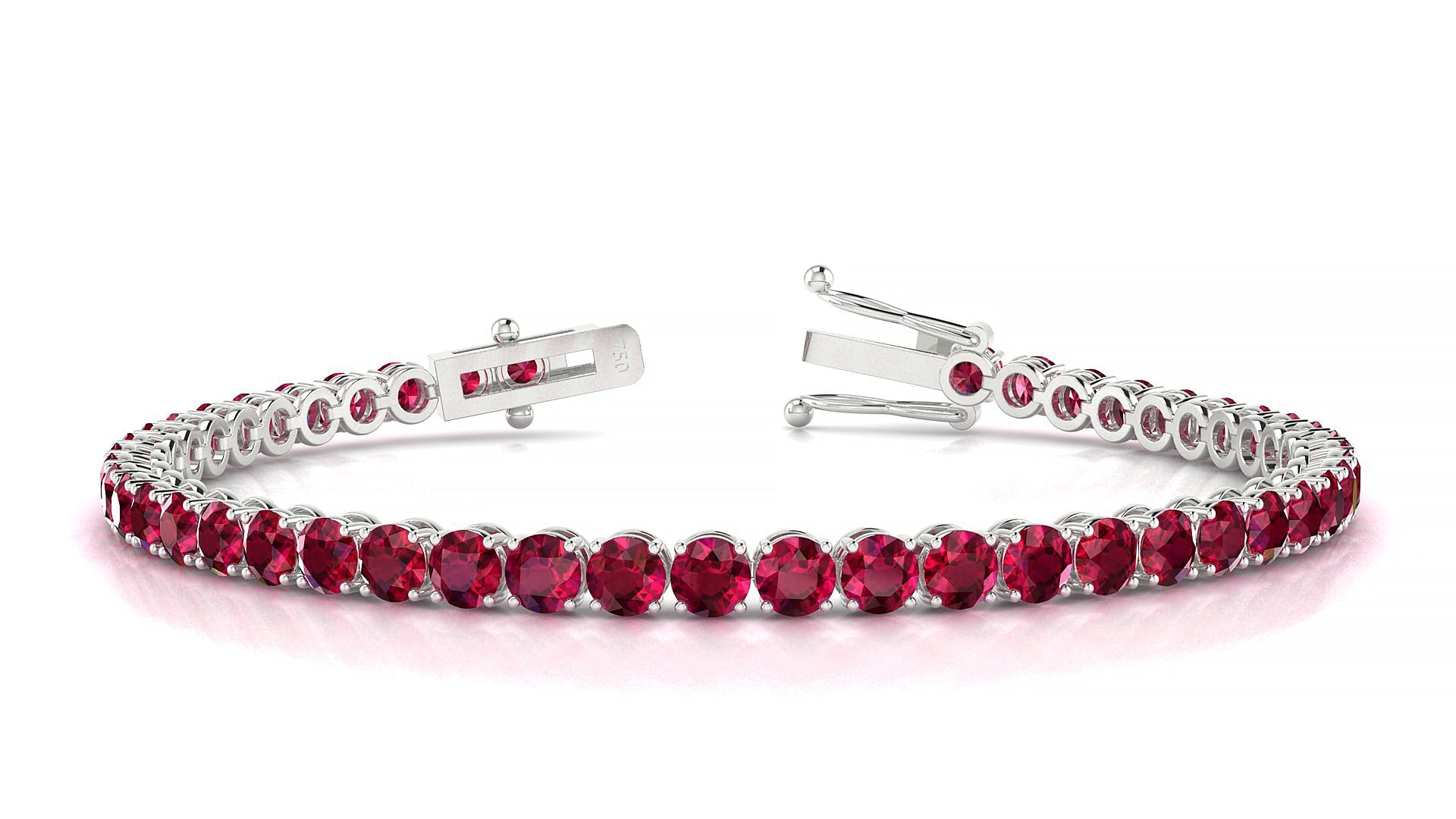 Firenze | 18k White Gold 3.4 mm Round Natural Ruby Tennis Bracelet