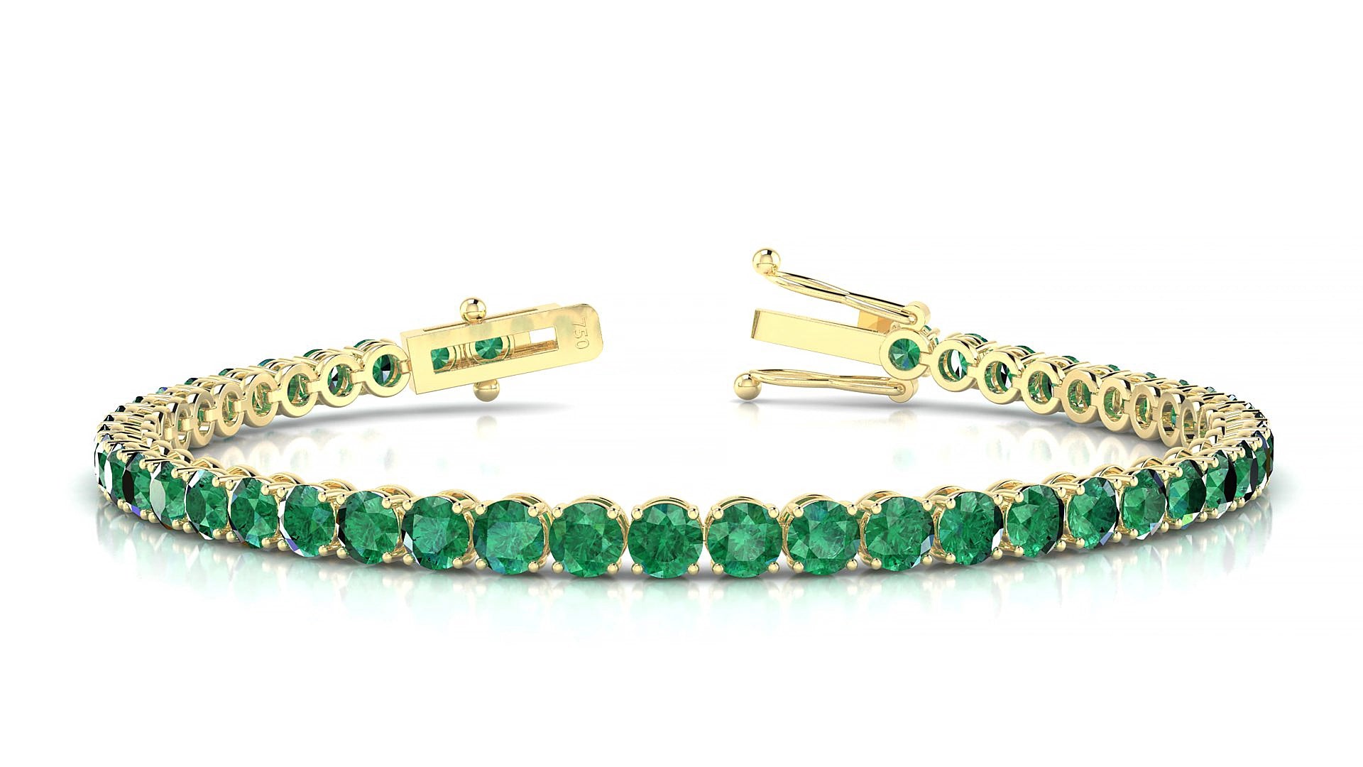 Firenze | 18k Yellow Gold 3.4 mm Round Natural Emerald 15 cm Tennis Bracelet