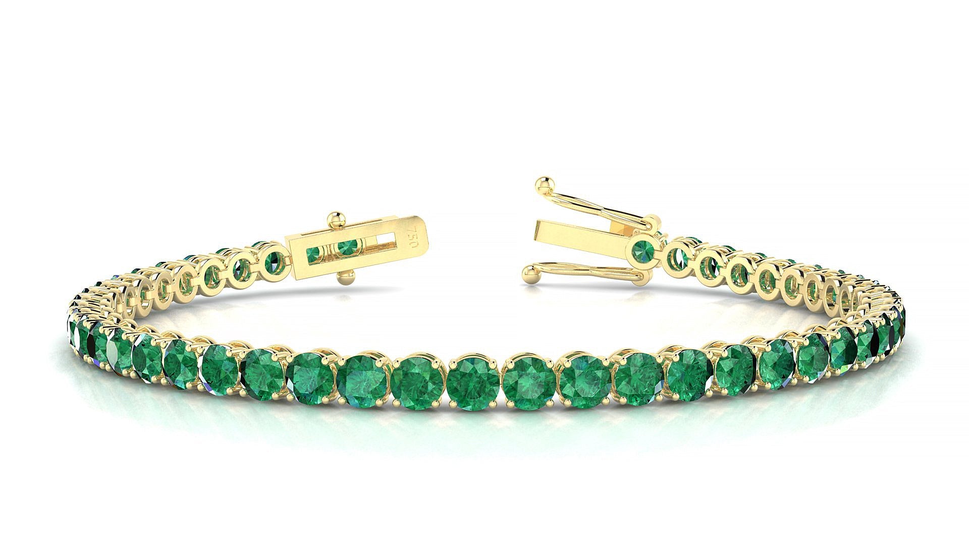 Firenze | 18k Yellow Gold 3.4 mm Round Natural Emerald Tennis Bracelet