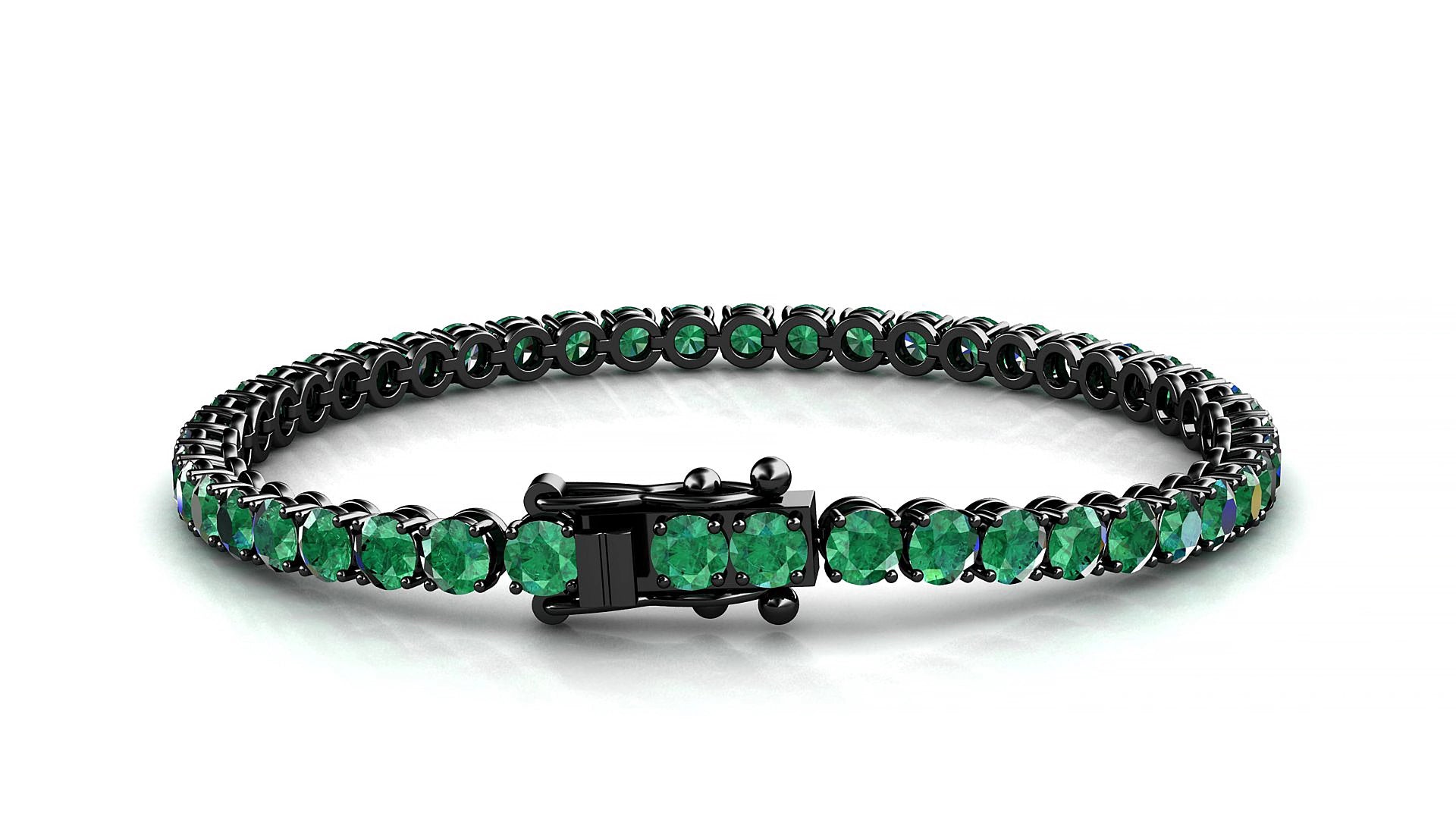 Firenze | 18k Black Gold 3.4 mm Round Natural Emerald 15 cm Tennis Bracelet