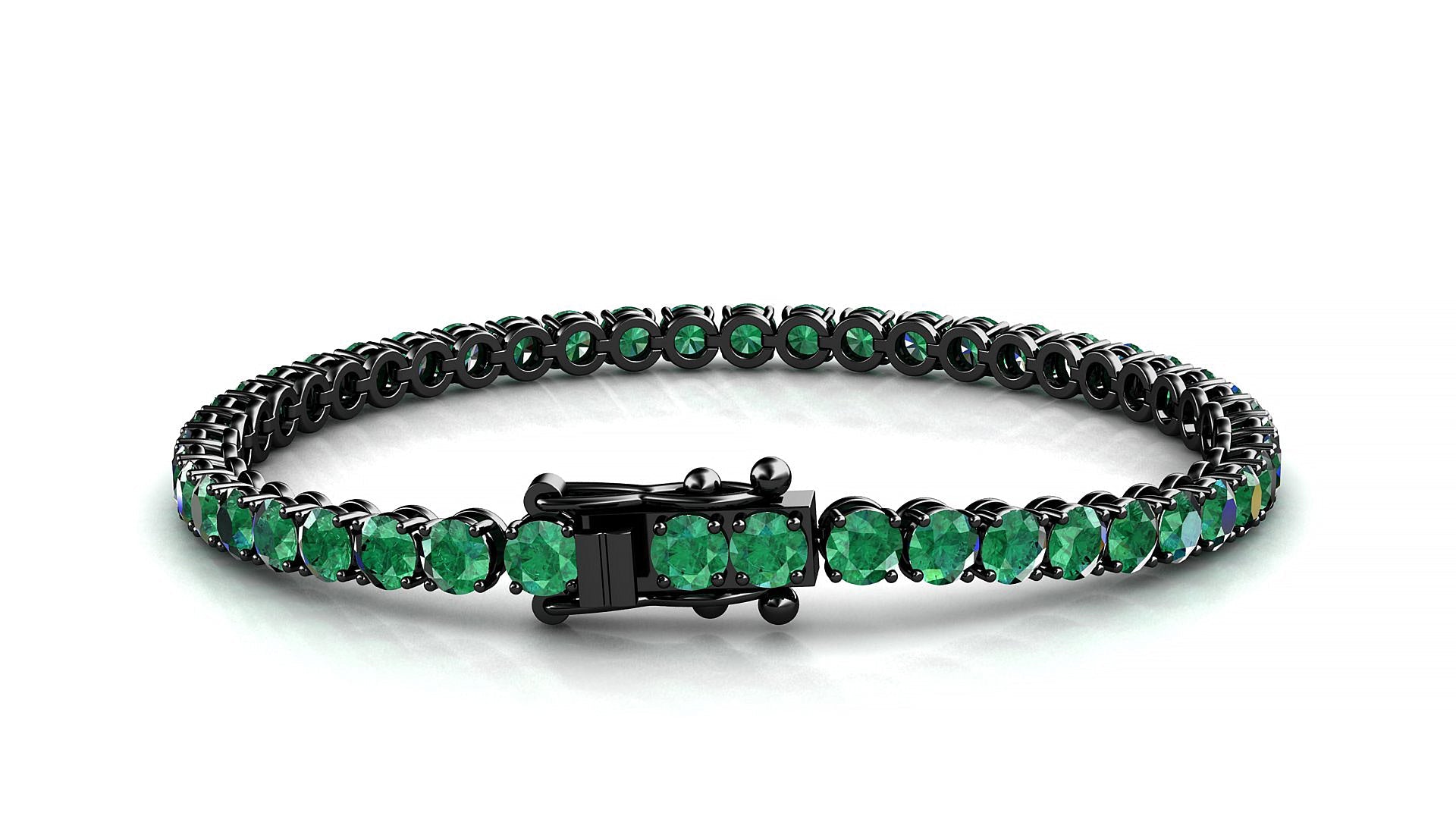Firenze | 18k Black Gold 3.4 mm Round Natural Emerald Tennis Bracelet