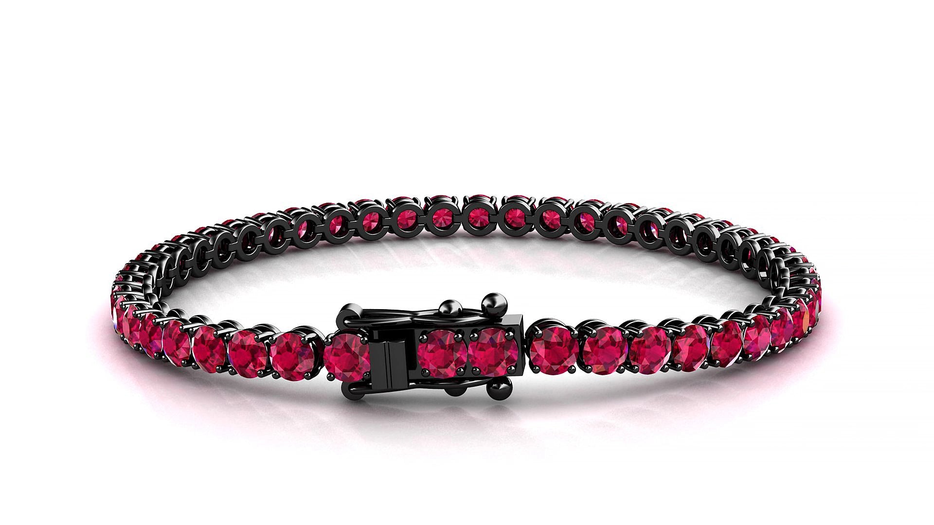 Firenze | 18k Black Gold 3.4 mm Round Natural Ruby 15 cm Tennis Bracelet