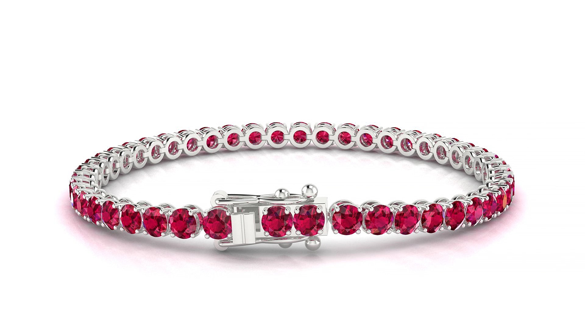 Firenze | 18k White Gold 3.4 mm Round Natural Ruby 15 cm Tennis Bracelet