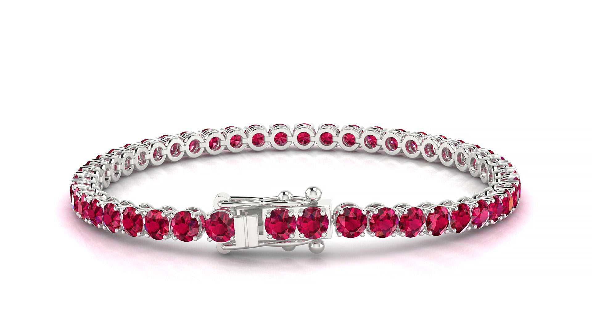 Firenze | 18k White Gold 3.4 mm Round Natural Ruby Tennis Bracelet