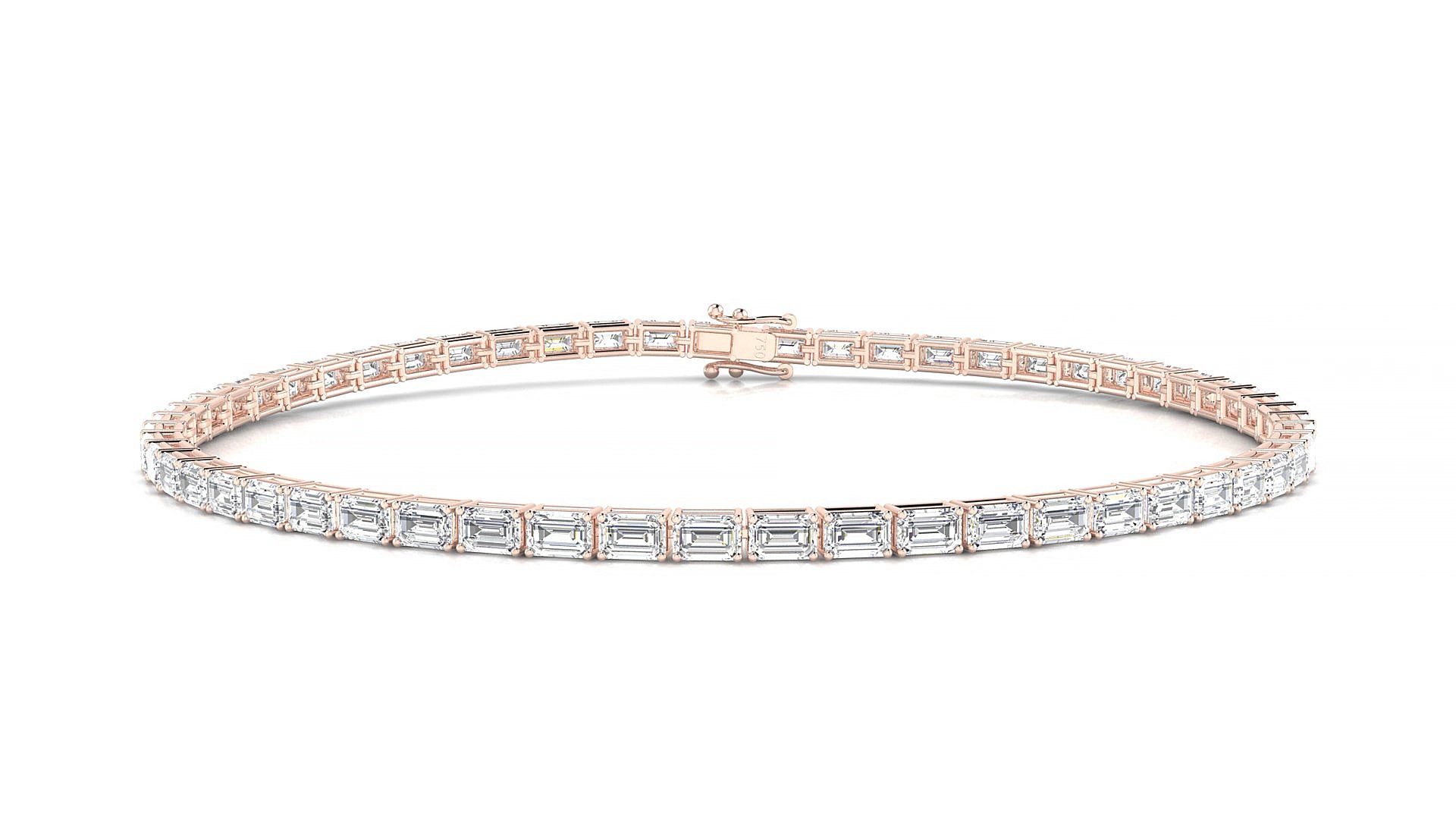 Muzo | 18k Rose Gold 3 x 2 mm Emerald Natural Diamond 15 cm Tennis Bracelet