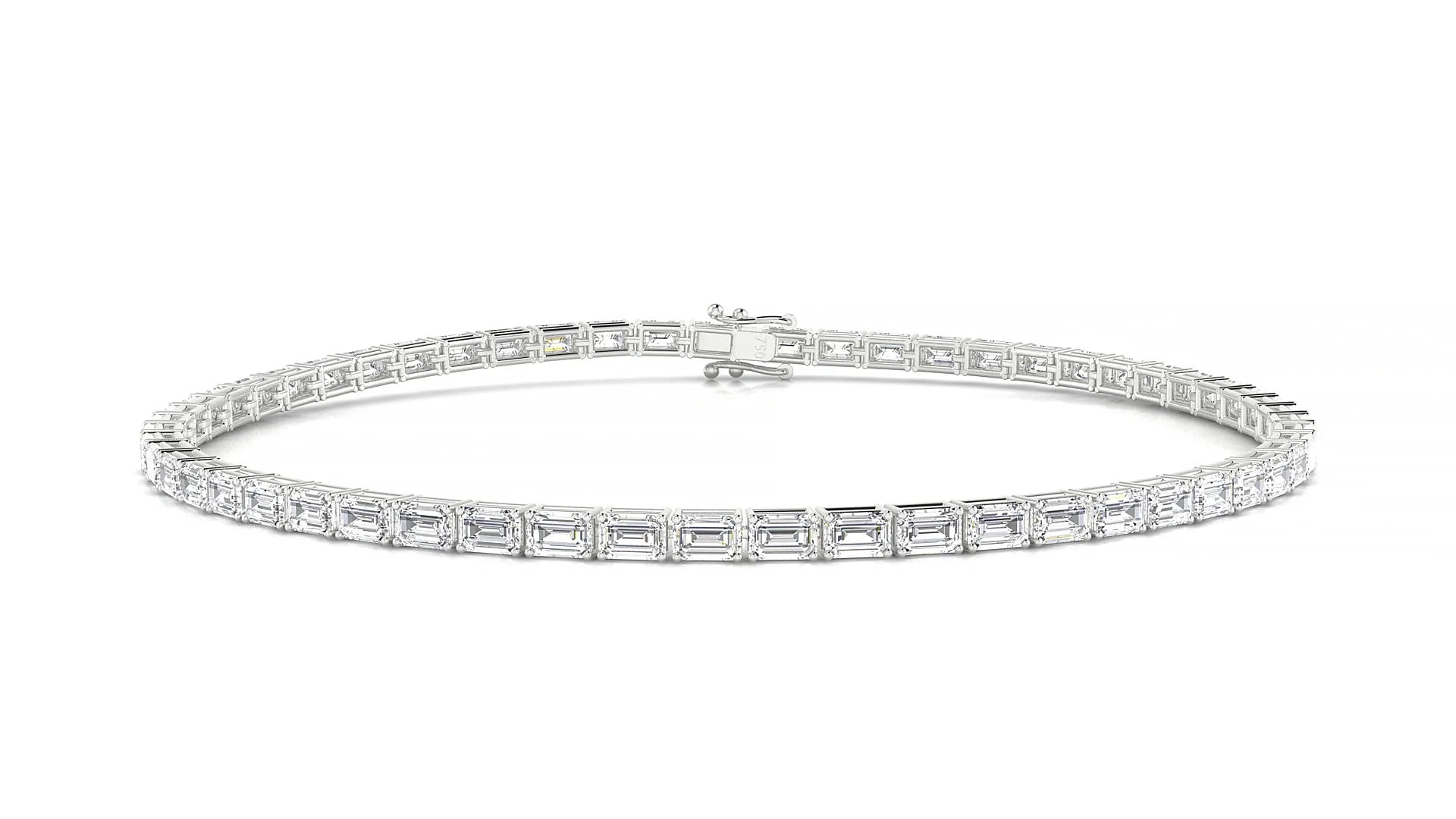 Muzo | 18k White Gold 3 x 2 mm Emerald Natural Diamond 18 cm Tennis Bracelet