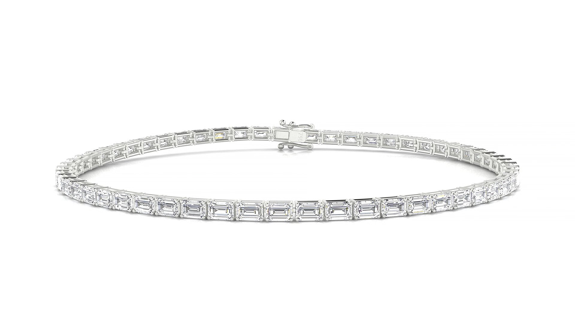 Muzo | 18k White Gold 3 x 2 mm Emerald Natural Diamond 18 cm Tennis Bracelet