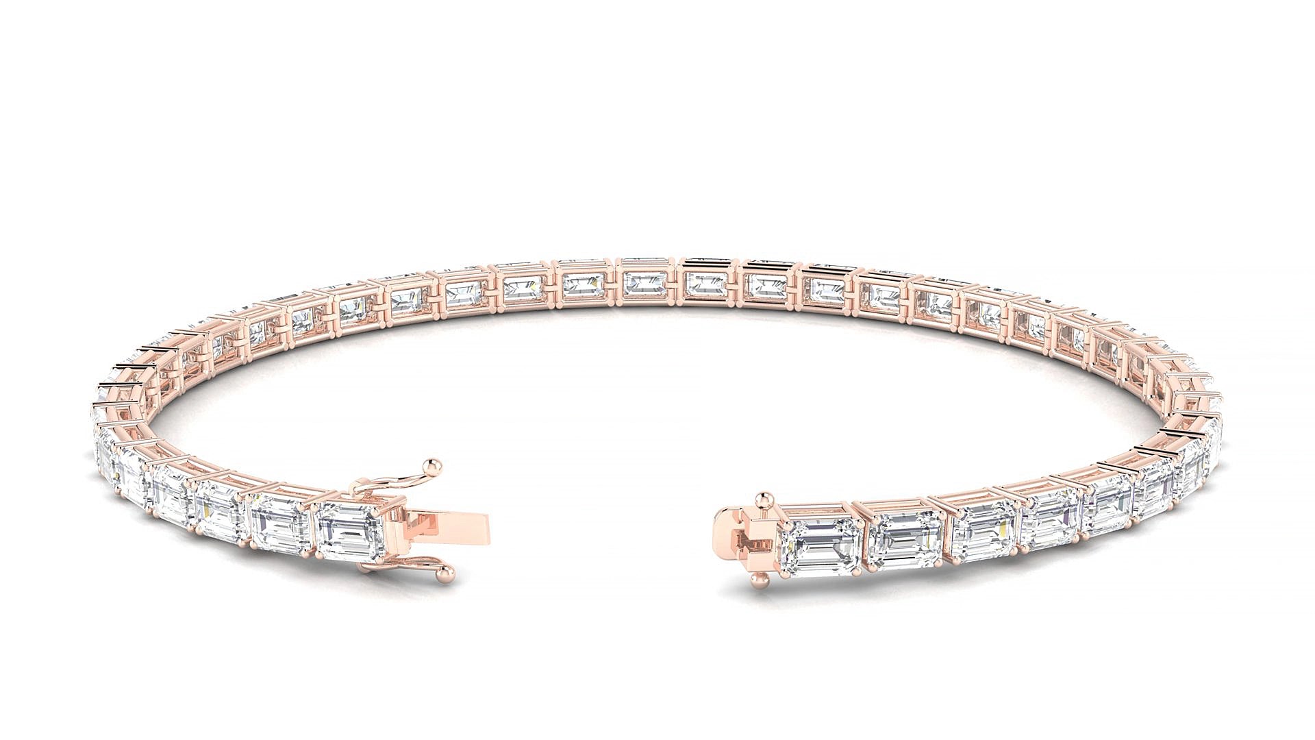 Muzo | 18k Rose Gold 4.1 x 2.9 mm Emerald Natural Diamond 15 cm Tennis Bracelet