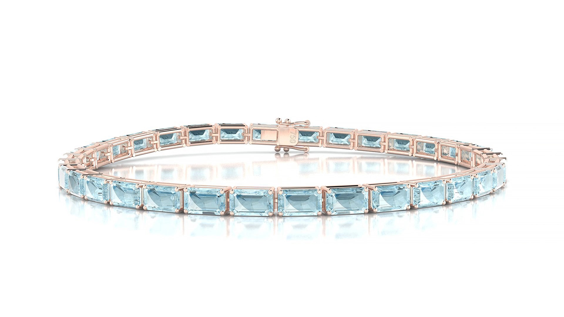 Muzo | 18k Rose Gold 5 x 3 mm Emerald Natural Aquamarine 18 cm Tennis Bracelet