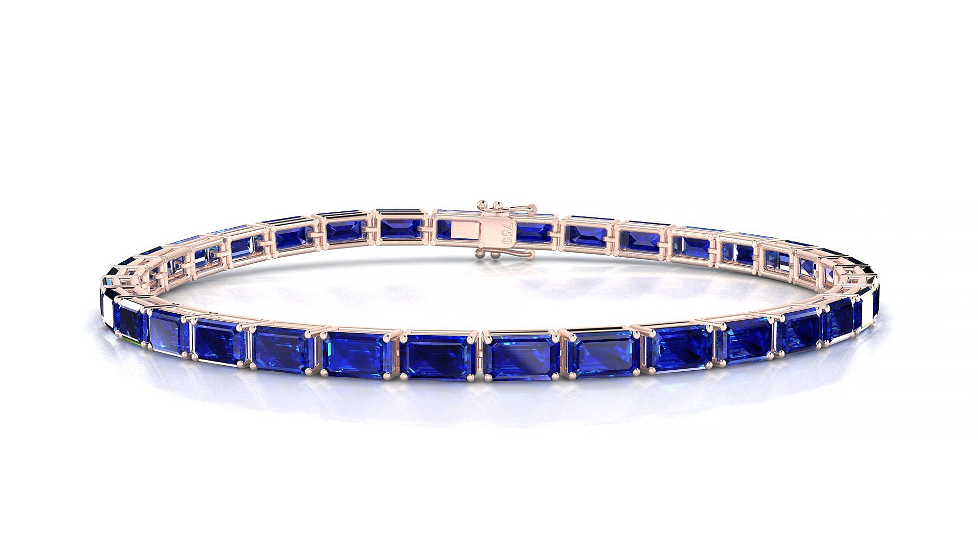 Muzo | 18k Rose Gold 5 x 3 mm Emerald Natural Sapphire 19 cm Tennis Bracelet